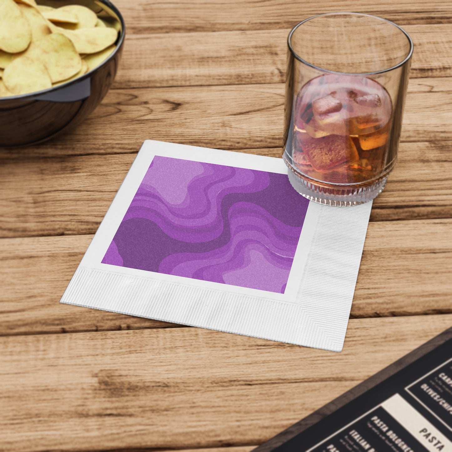 Wavey Purple Wavey White Coined Napkins, 6.5" x 6.5"