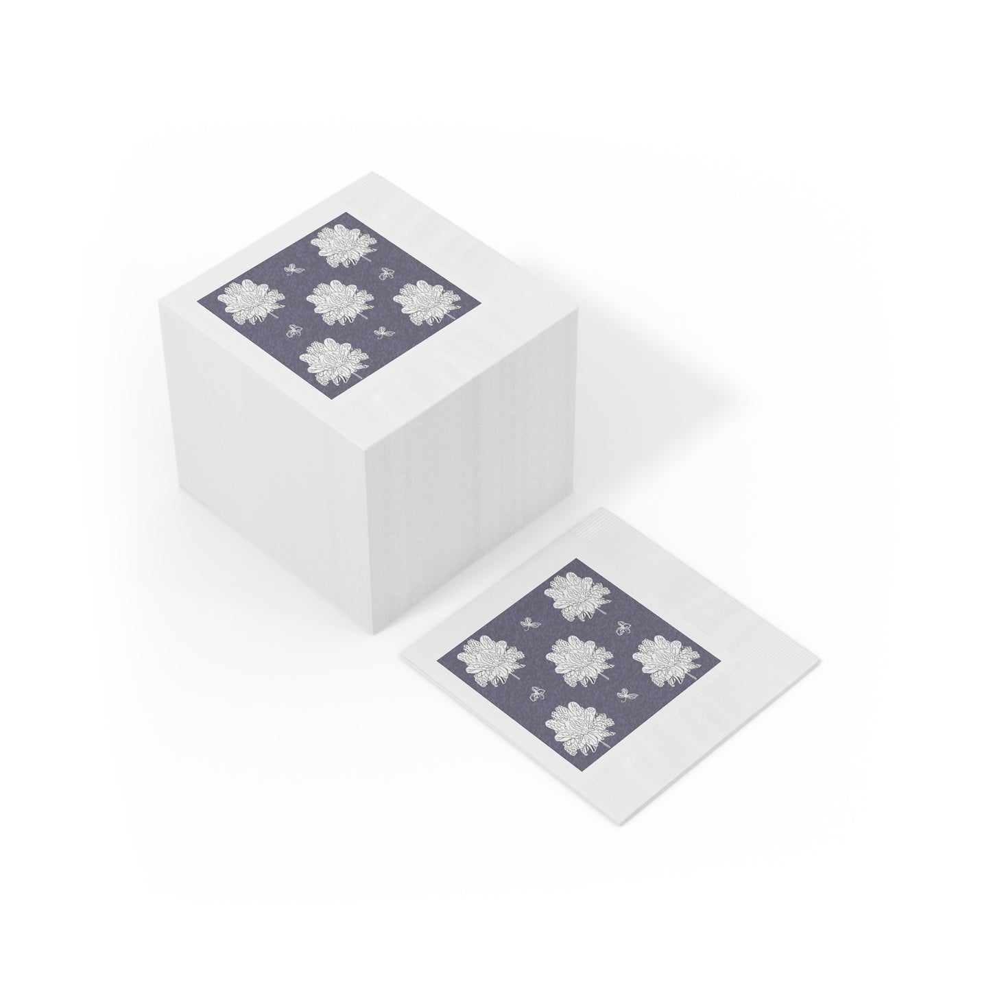 White Floral Butterflies White Coined Napkins, 6.5" x 6.5"