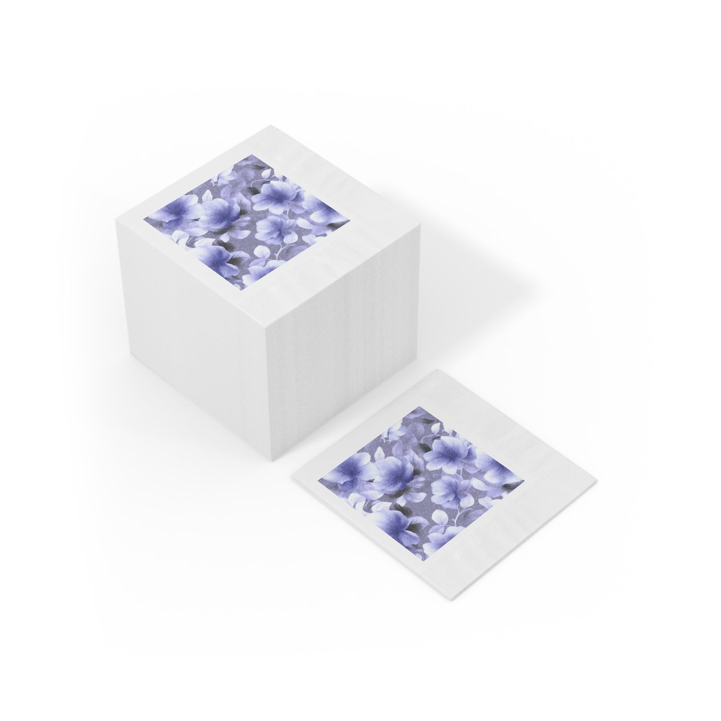 Indigo Blossom Floral Bunch White Coined Napkins, 6.5" x 6.5"