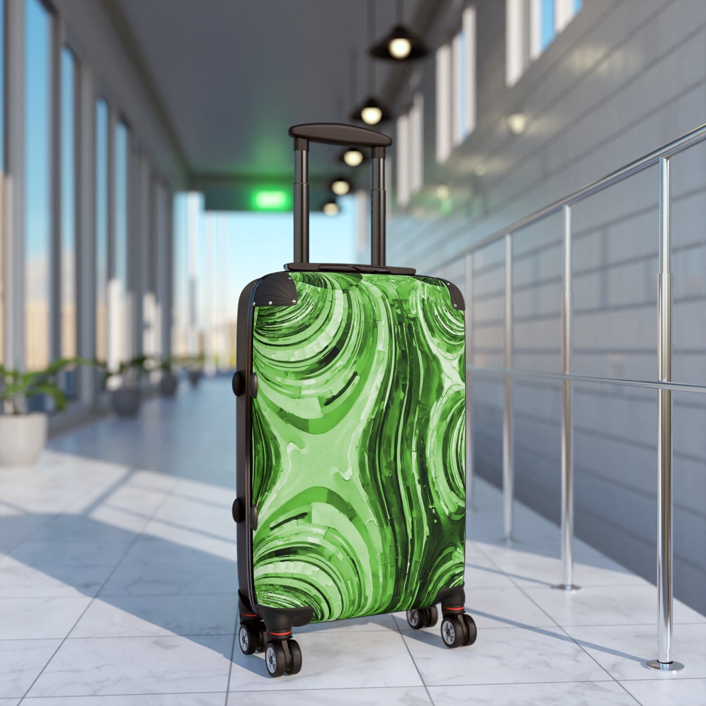 Uzi Spiral Mint Pastel Small Suitcase with built in lock, 4 double-wheels, telescopic handle, and ABS back hard-shell