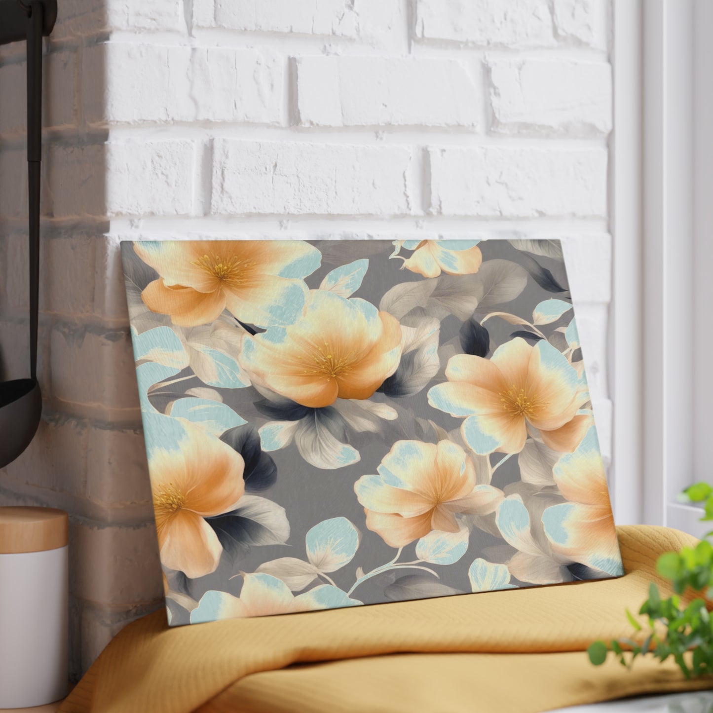Soft Blossom Floral Bunch Glass Cutting Board, 8" x 11"