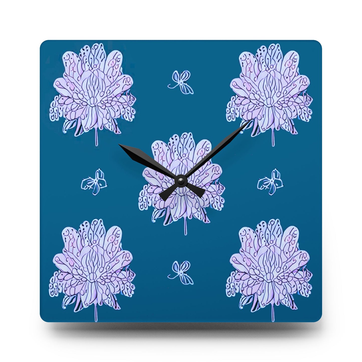 Lavender Floral Butterflies Acrylic Wall Clock, Round or Square, 10.75" x 10.75"
