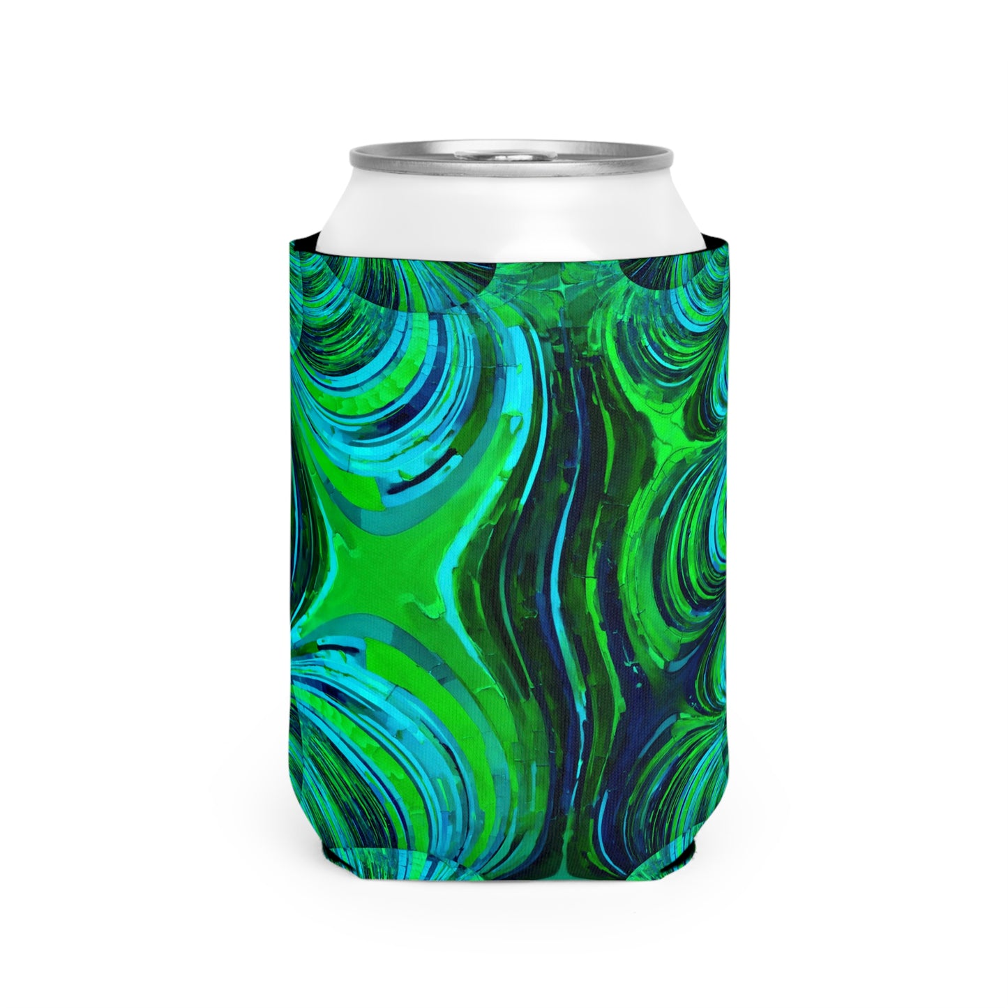 Uzi Spiral Blue Green 12 oz Can Cooler Sleeve