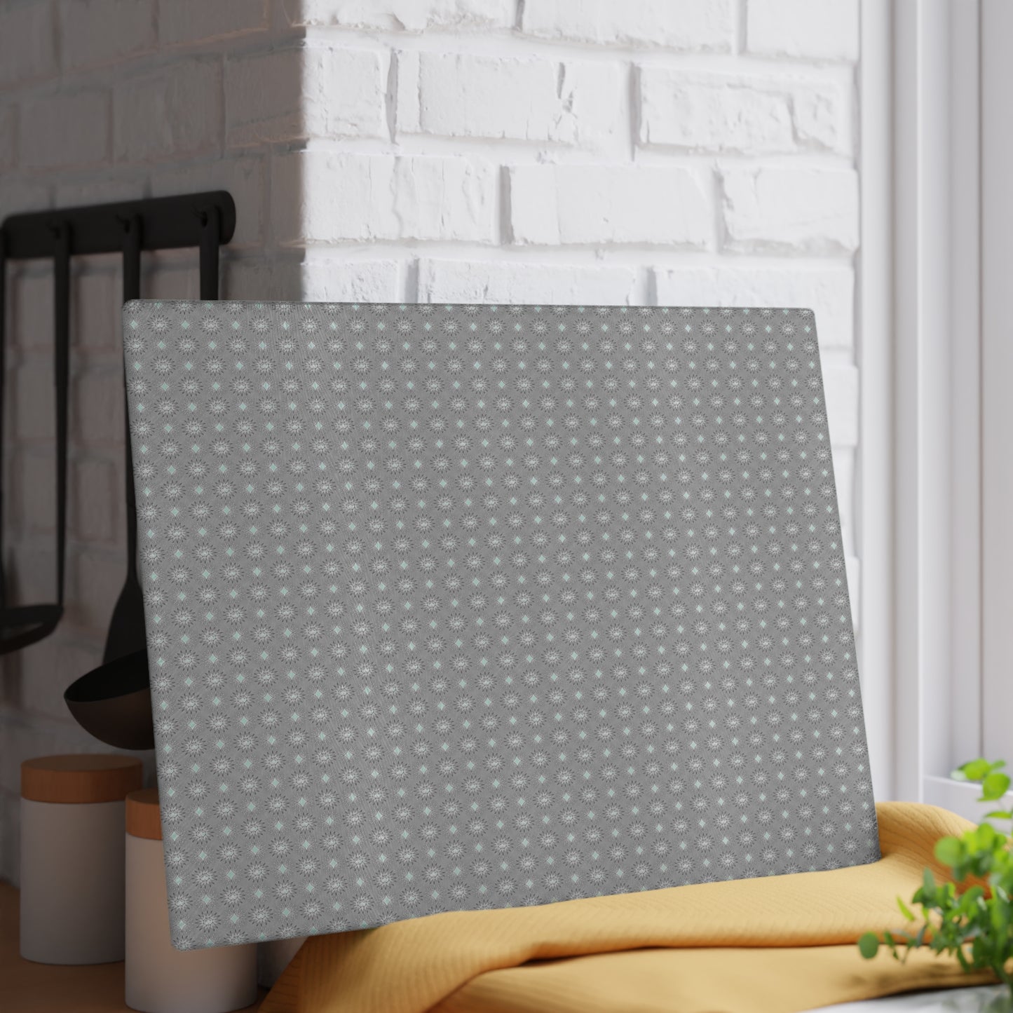 Desaturated Star-crossed Bodies Glass Cutting Board, 11" x 15"