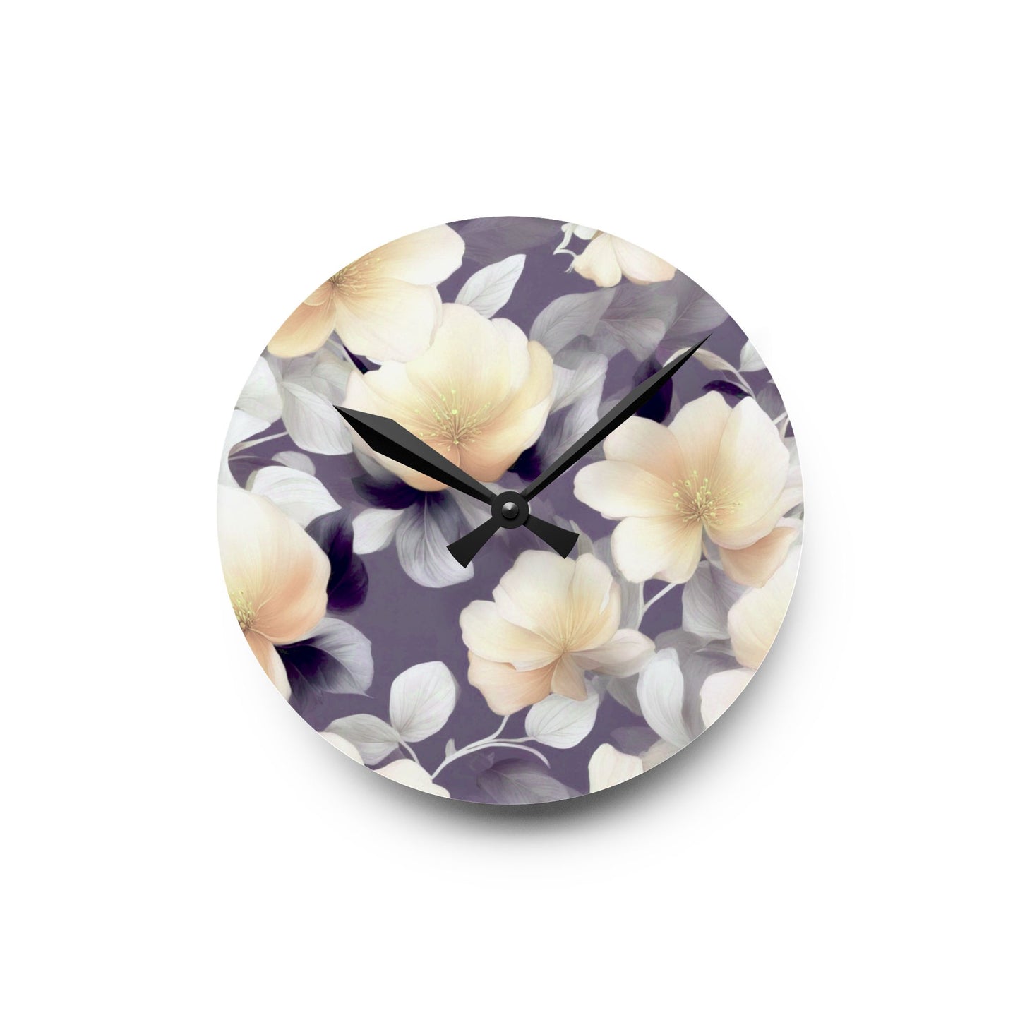 White Blush Floral Bunch Acrylic Round Wall Clock, 8" x 8"