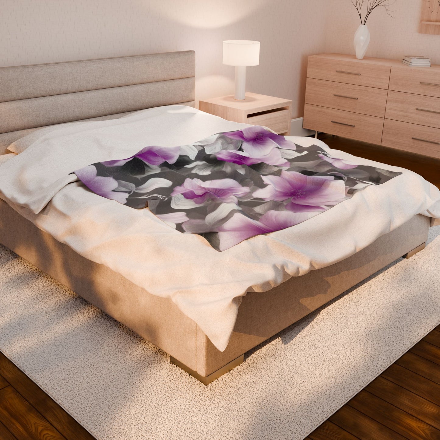 Purple Blossom Floral Bunch Velveteen Plush Blanket, 50" x 60"