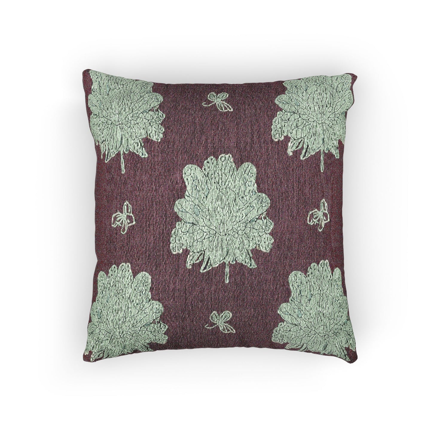 Blue Green Floral Butterflies Woven Pillow, 17" x 18"