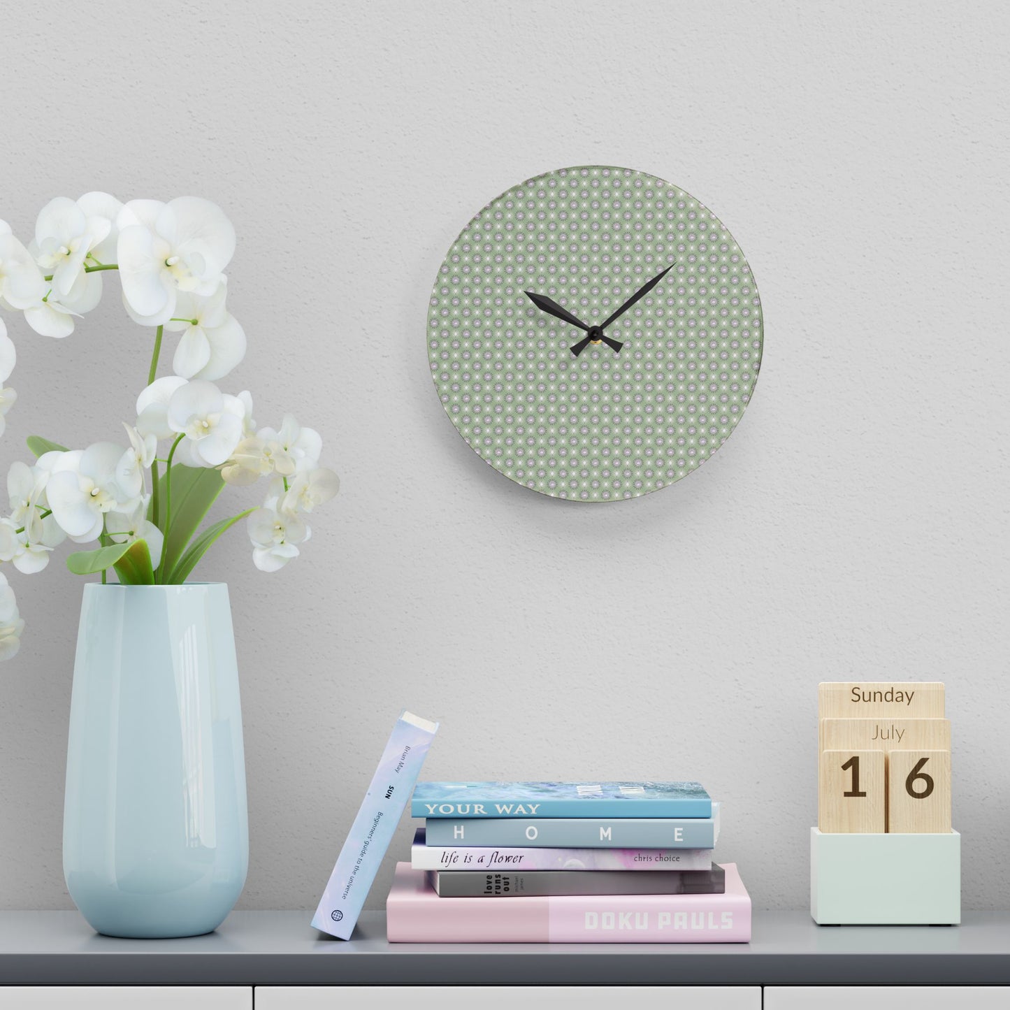 Olive Star-crossed Bodies Acrylic Wall Clock, Round or Square, 10.75" x 10.75"