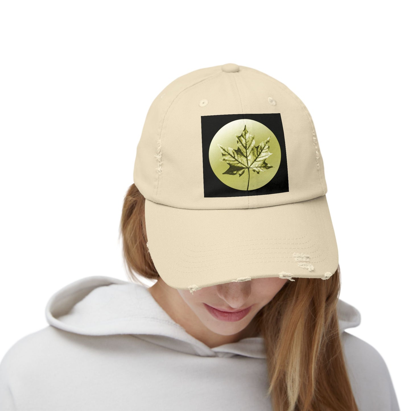 Lemongrass Maple Leaf Unisex Distressed Cap