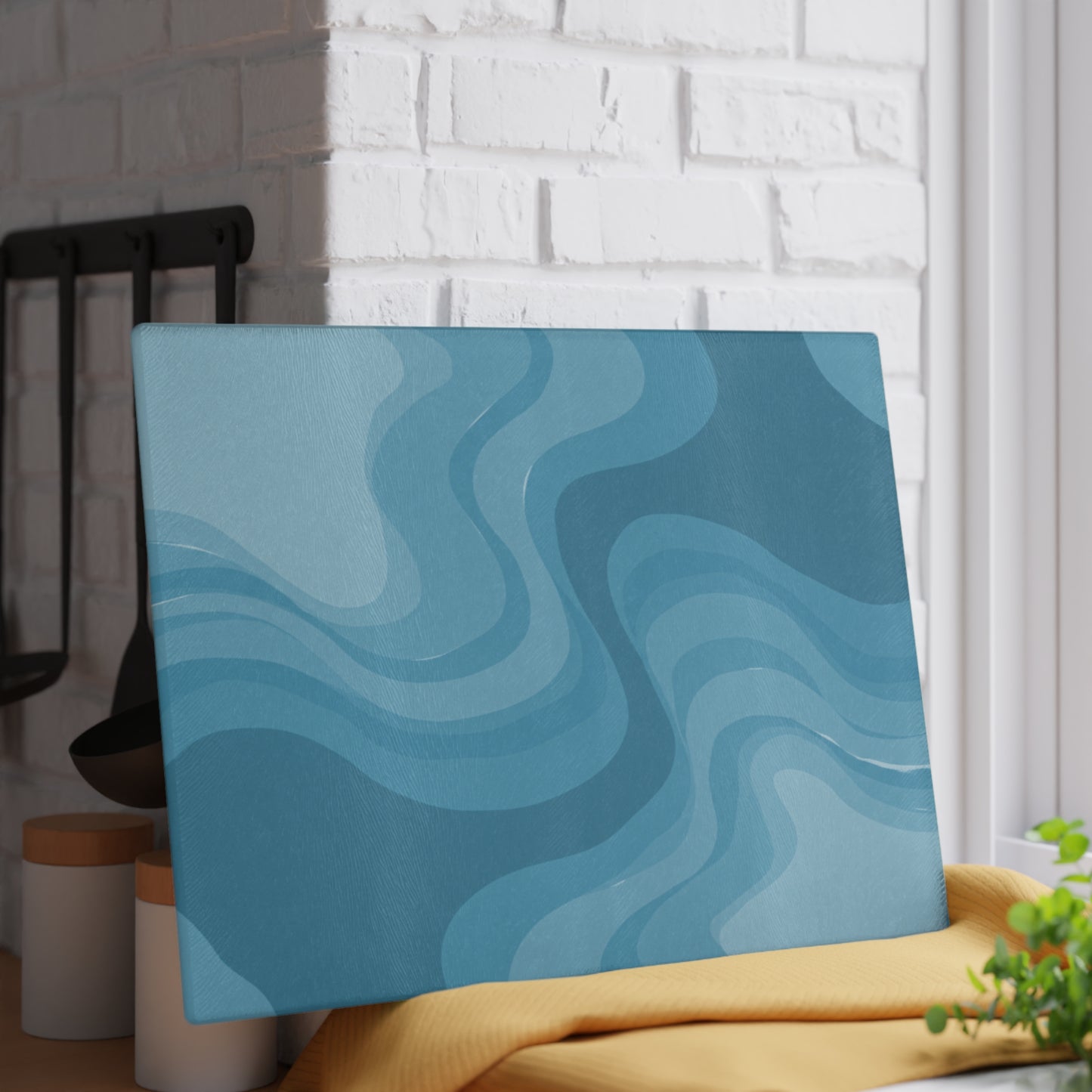 Sky Blue Wavey Glass Cutting Board, 11" x 15"