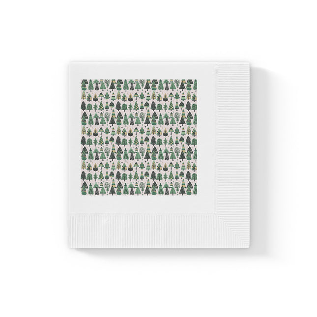 Mini Vintage Green Trees White Coined Napkins, 4.8" x 4.8"