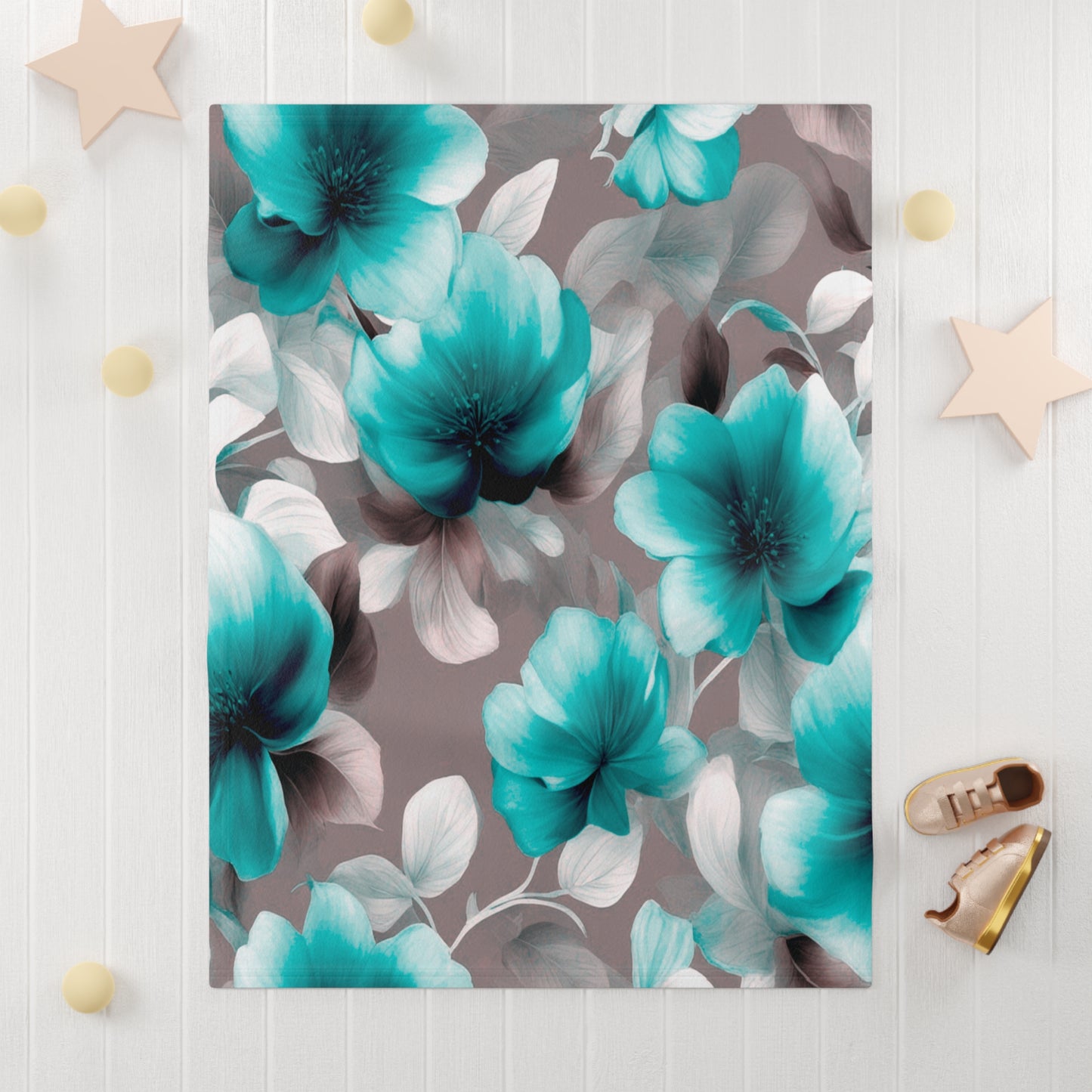 Tif Green Gray Floral Bunch Soft Fleece Baby Blanket, 30" x 40"