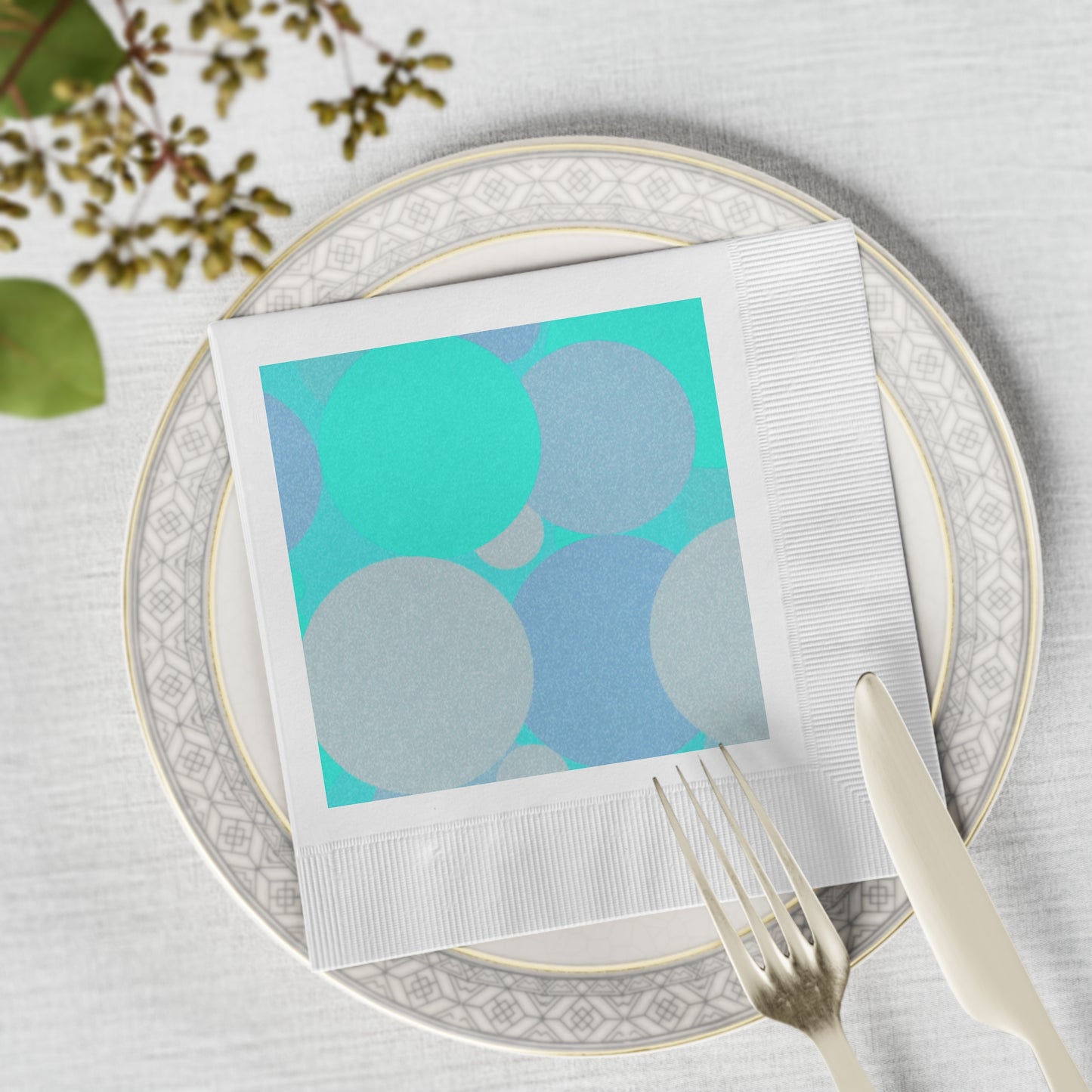 Pastel Tan and Tif Patches White Coined Napkins, 6.5" x 6.5"