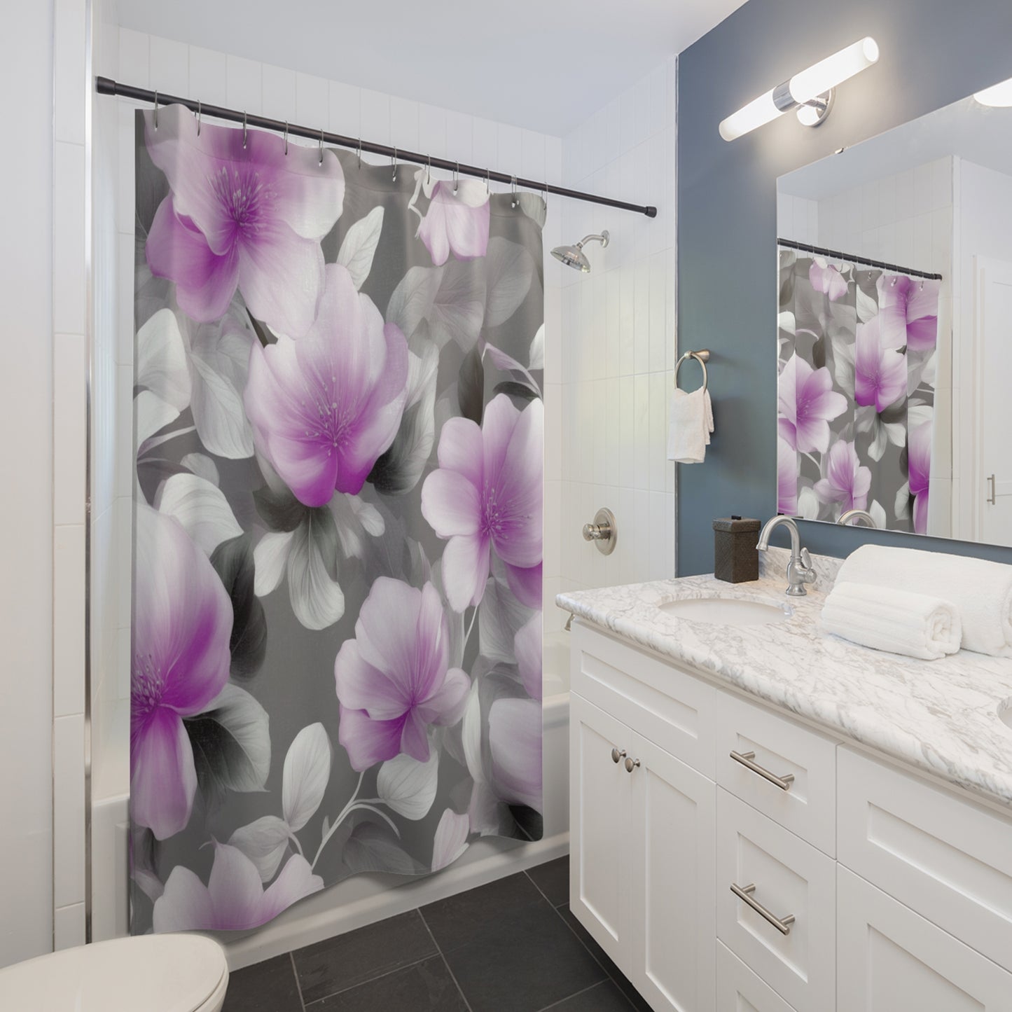 Purple Blossom Floral Bunch Shower Curtains, 71" x 74"