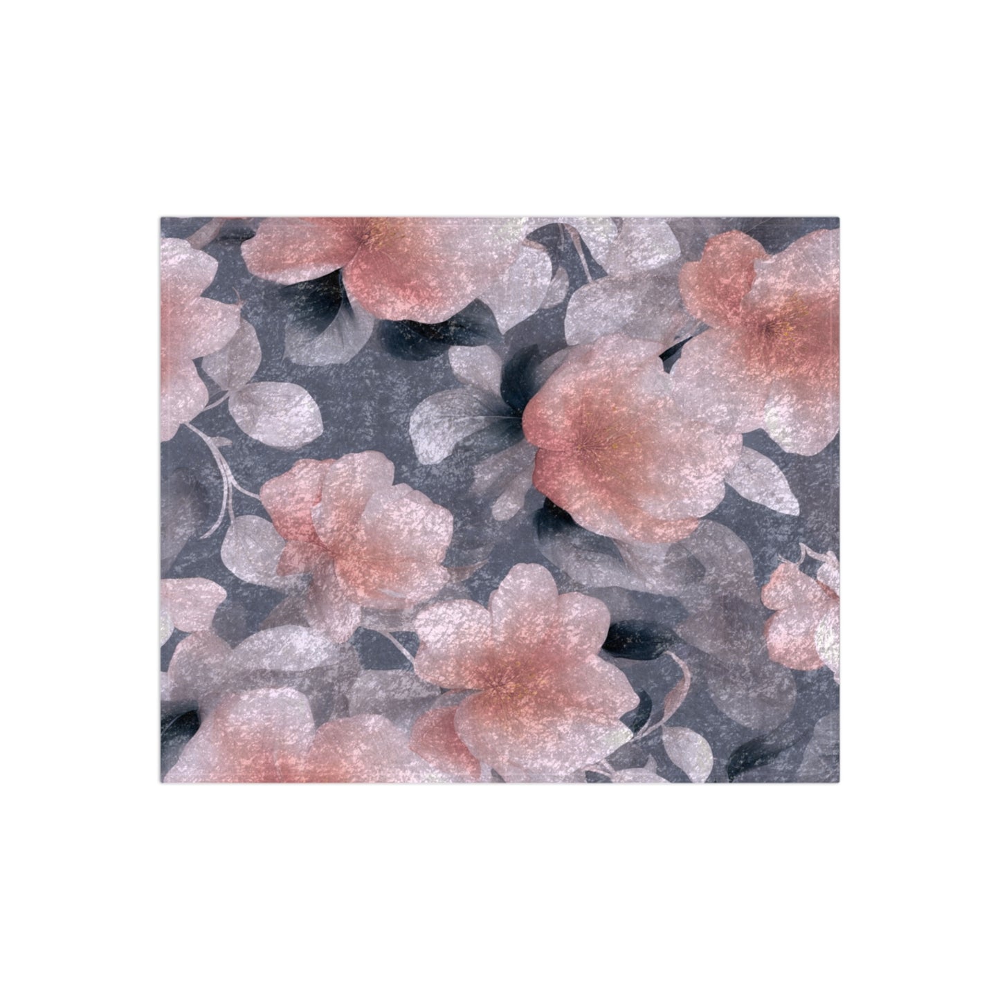 Peach and Blue Gray Floral Bunch Crushed Velvet Blanket, 50" x 60"
