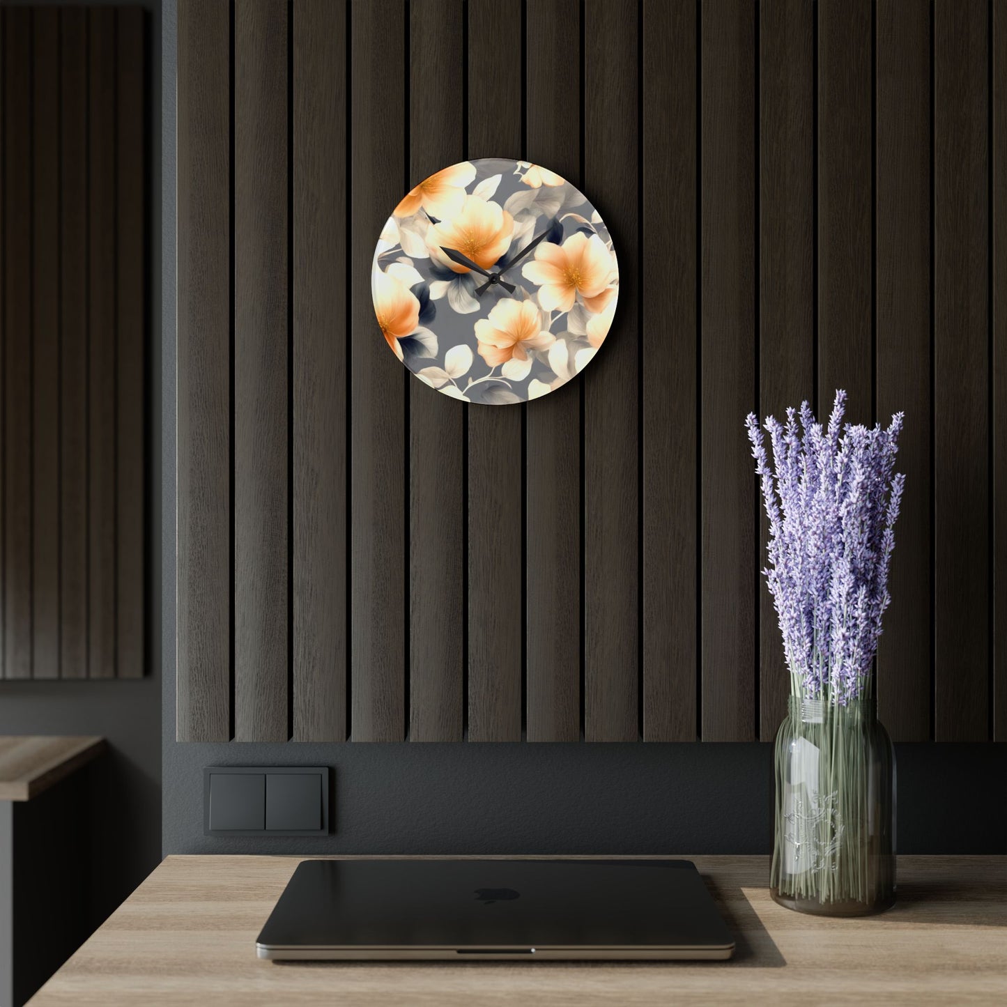 Soft Blossom Floral Bunch Acrylic Wall Clock, Round or Square, 10.75" x 10.75"