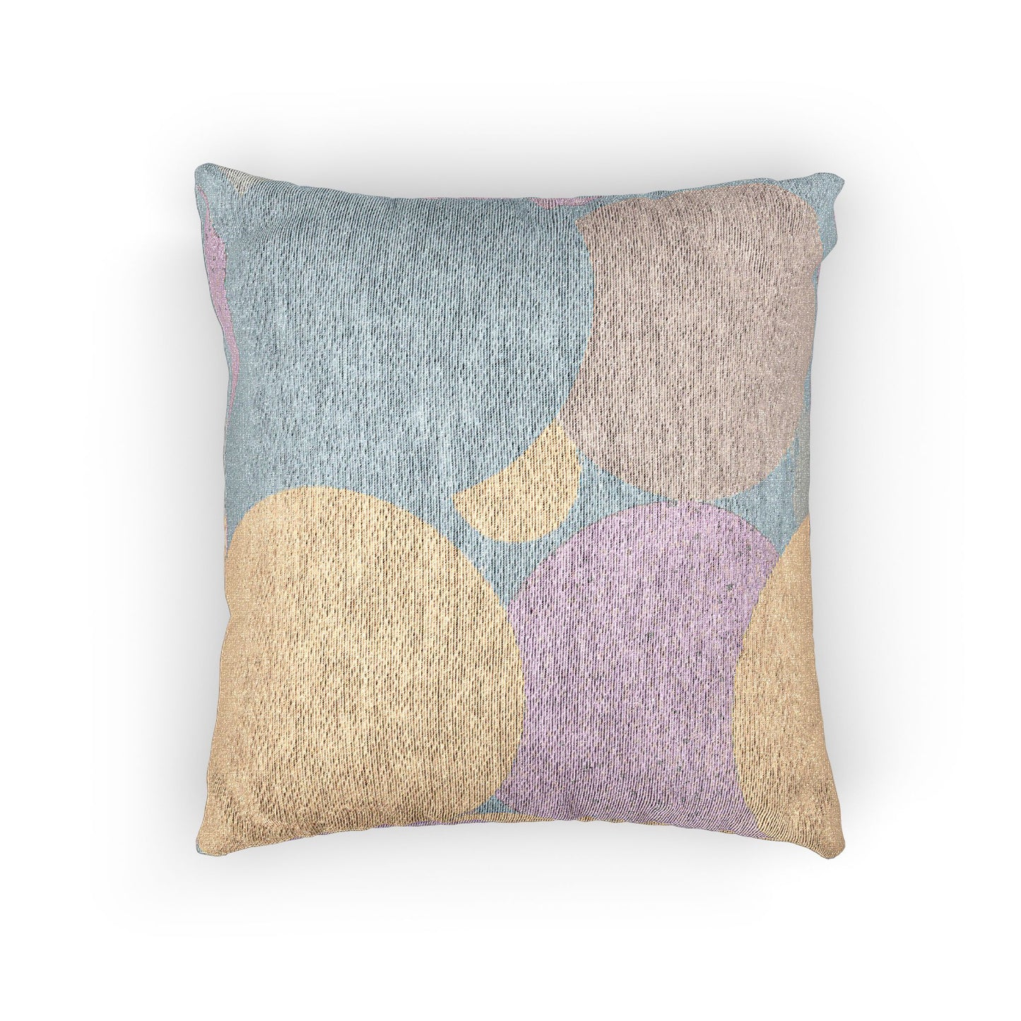 Pastel Baby Blue and Peach Patches Woven Pillow, 17" x 18"