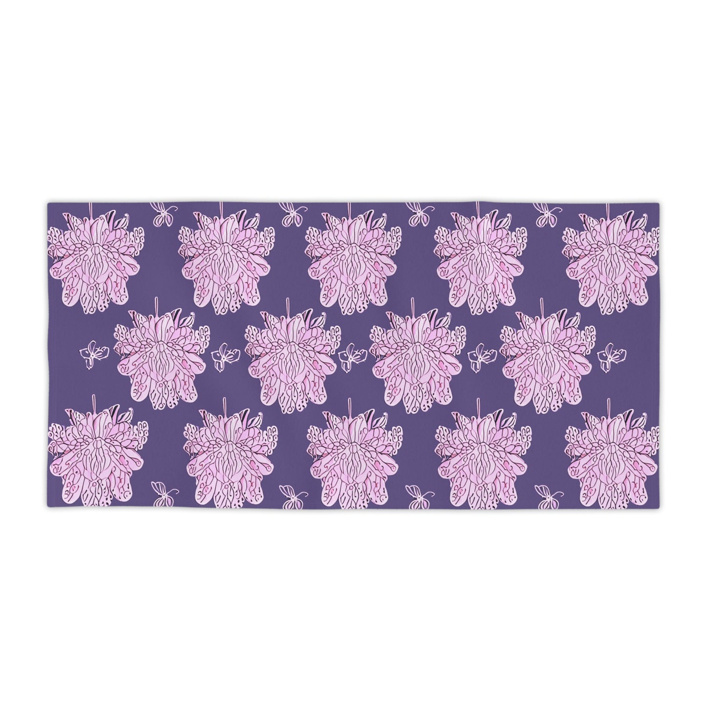 Magenta Floral Butterflies Beach Towel, 30" x 60"