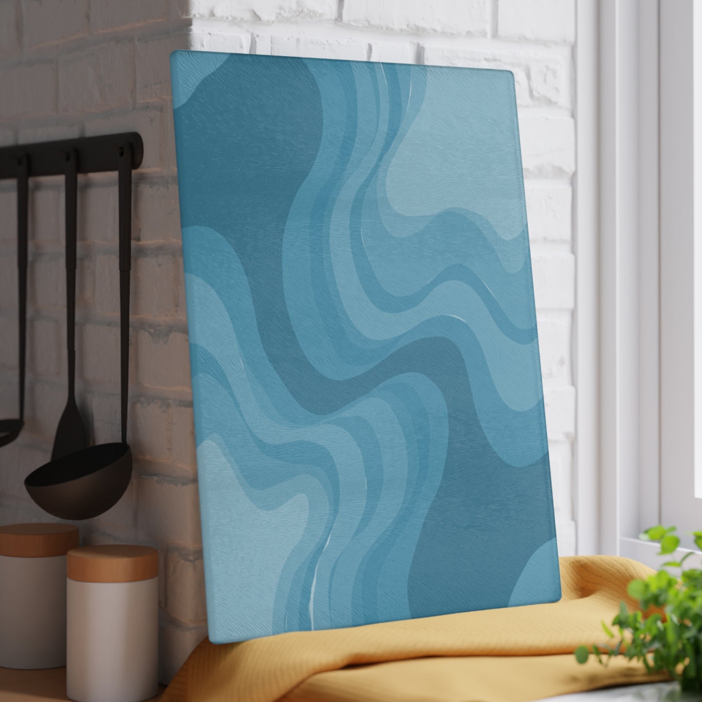 Sky Blue Wavey Glass Cutting Board, 11" x 15"