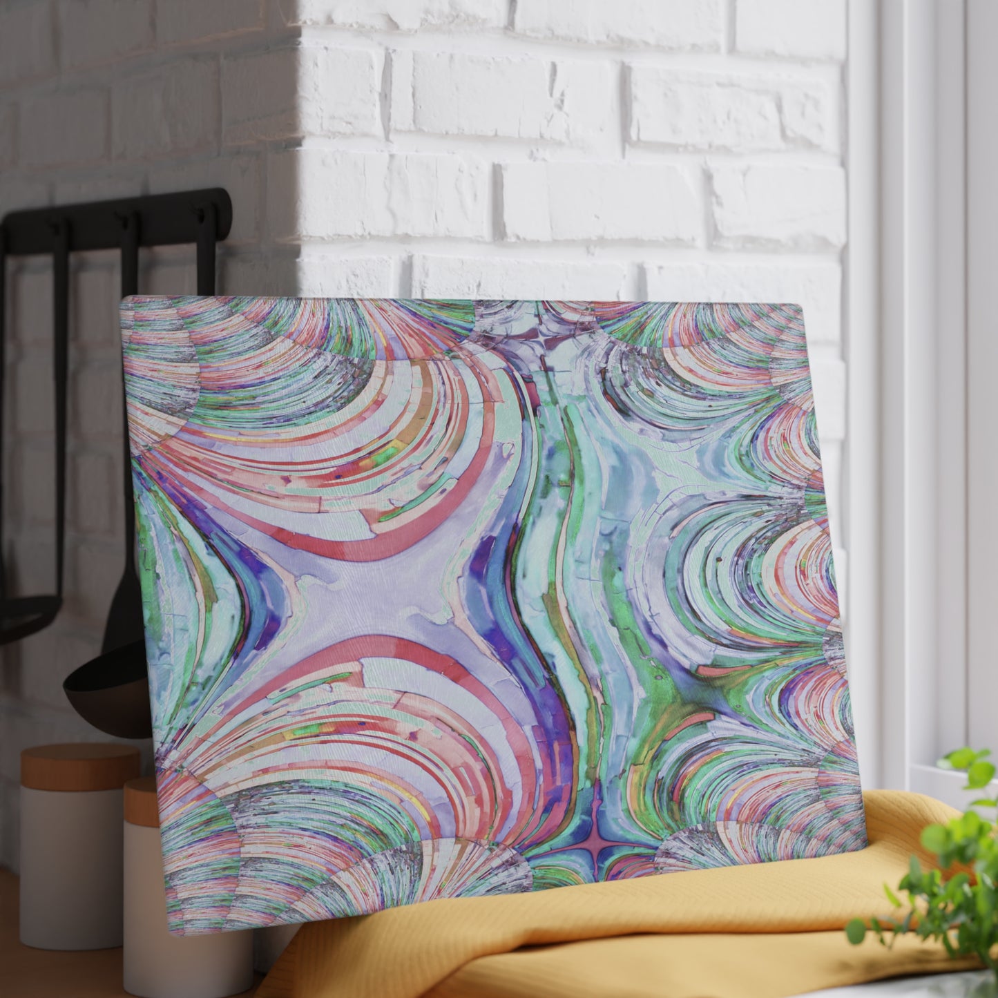 Uzi Spiral Pastels 11" x 15" Glass Cutting Board