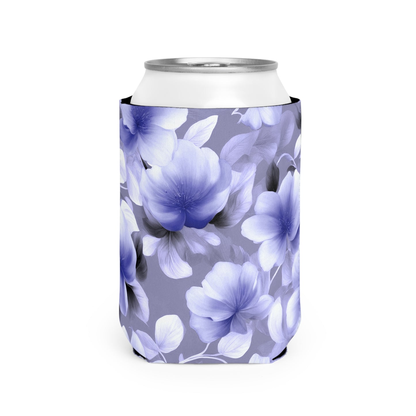 Indigo Blossom Floral Bunch 12 oz Can Cooler Sleeve