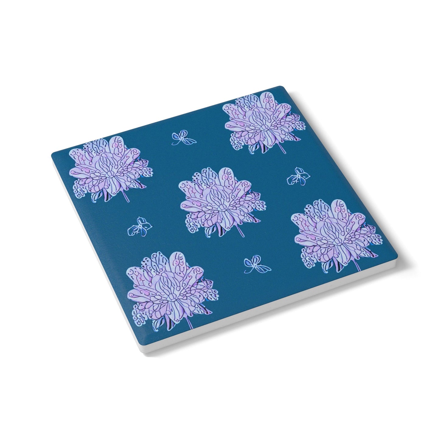 Lavender Floral Butterflies 4" x 4" Square Ceramic Coaster
