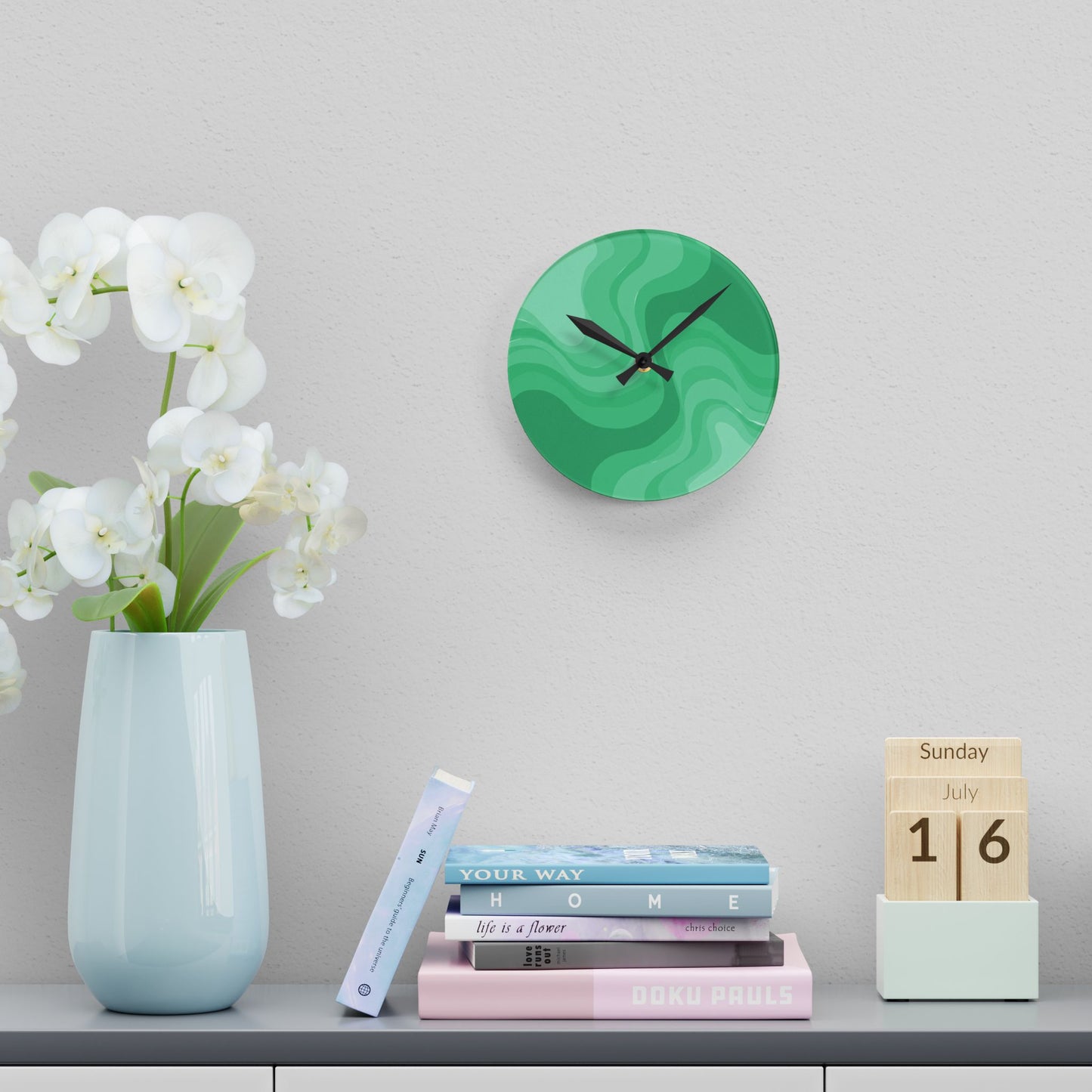 Mint Green Wavey 8" x 8" Round Acrylic Wall Clock