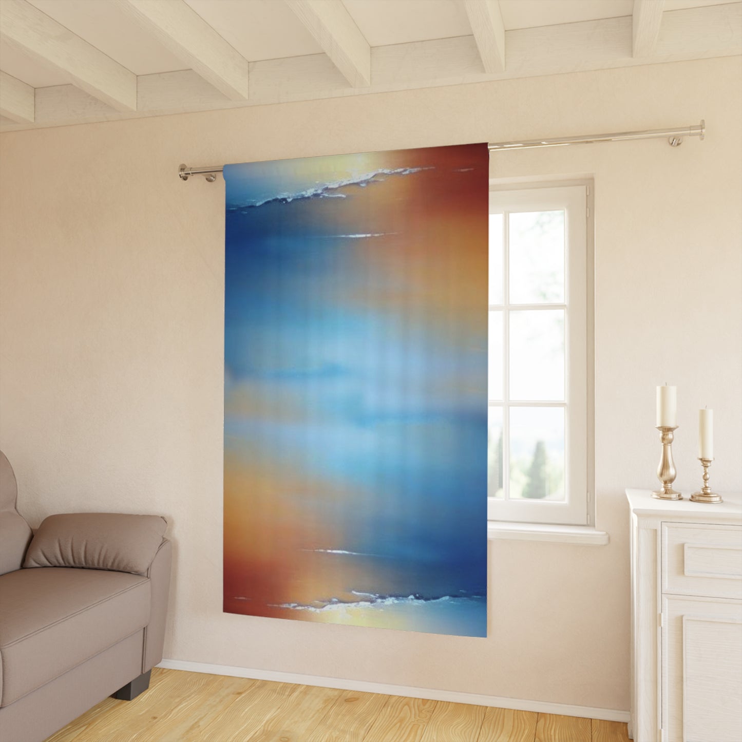 Blue Sea Red Orange Fog, 50" x 84", blackout