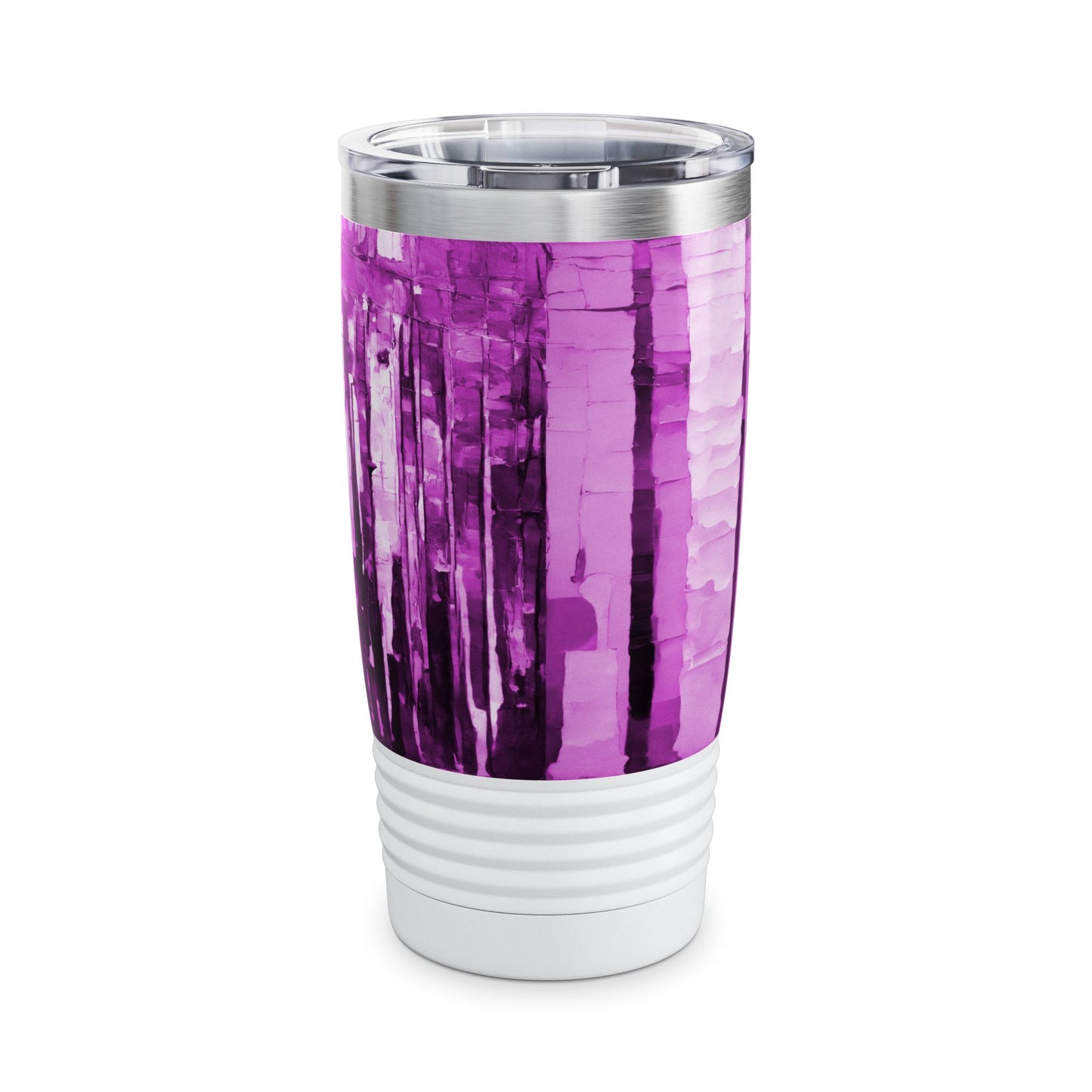 Striped Powder Lavender Ringneck Tumbler, 20oz in white, steel and black