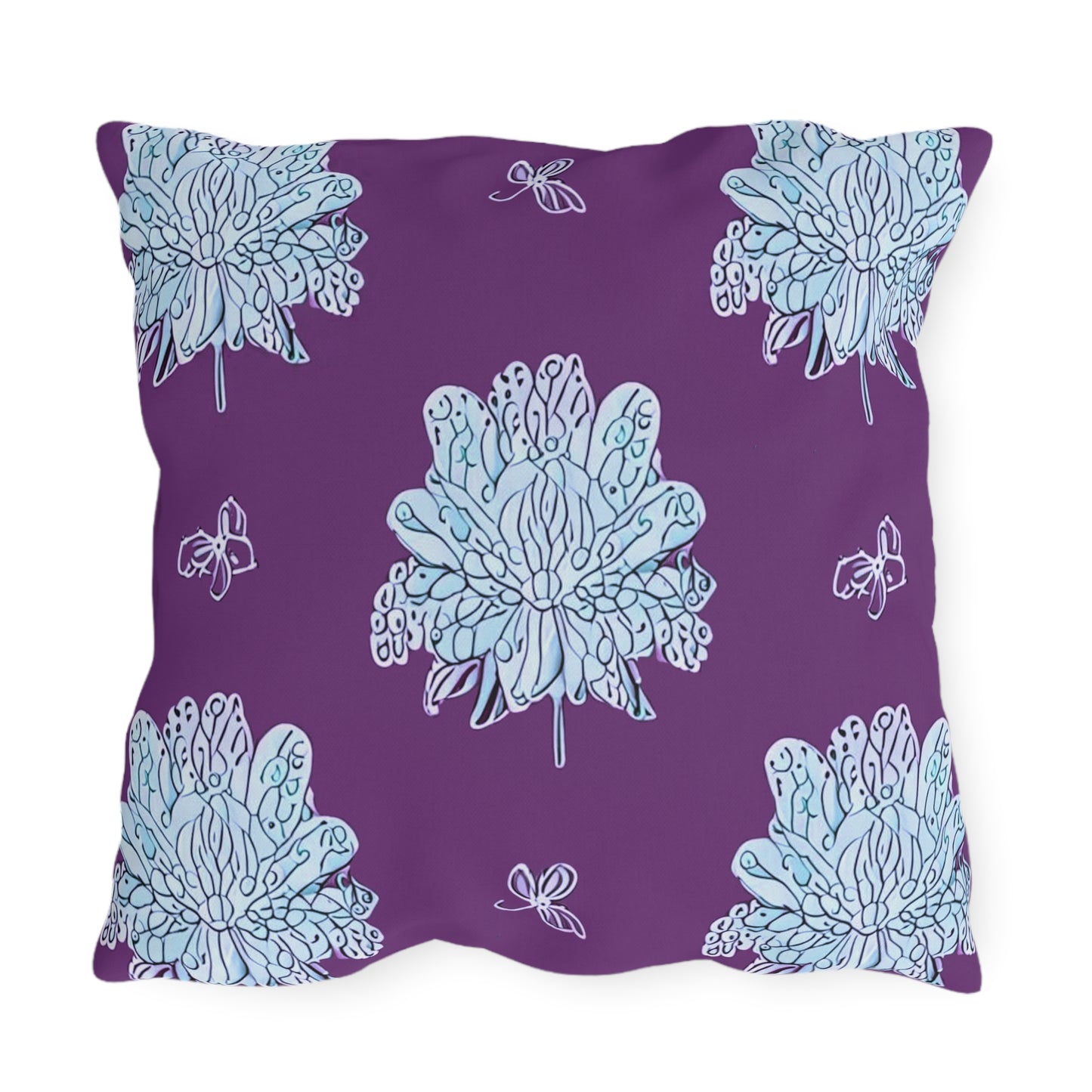 Blue Floral Butterflies 20" x 20" Outdoor Pillow