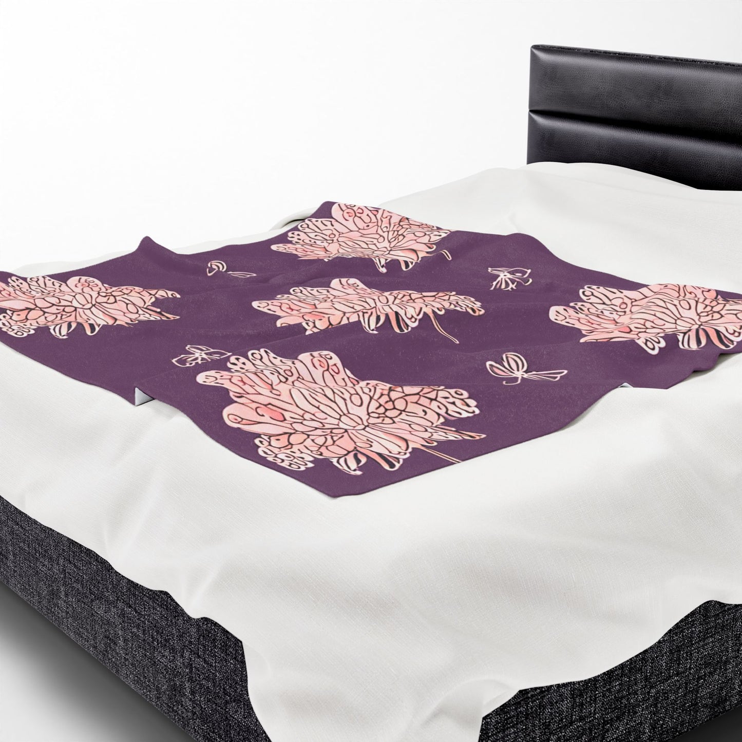 Pink Floral Butterflies Velveteen Plush Blanket, 50" x 60"