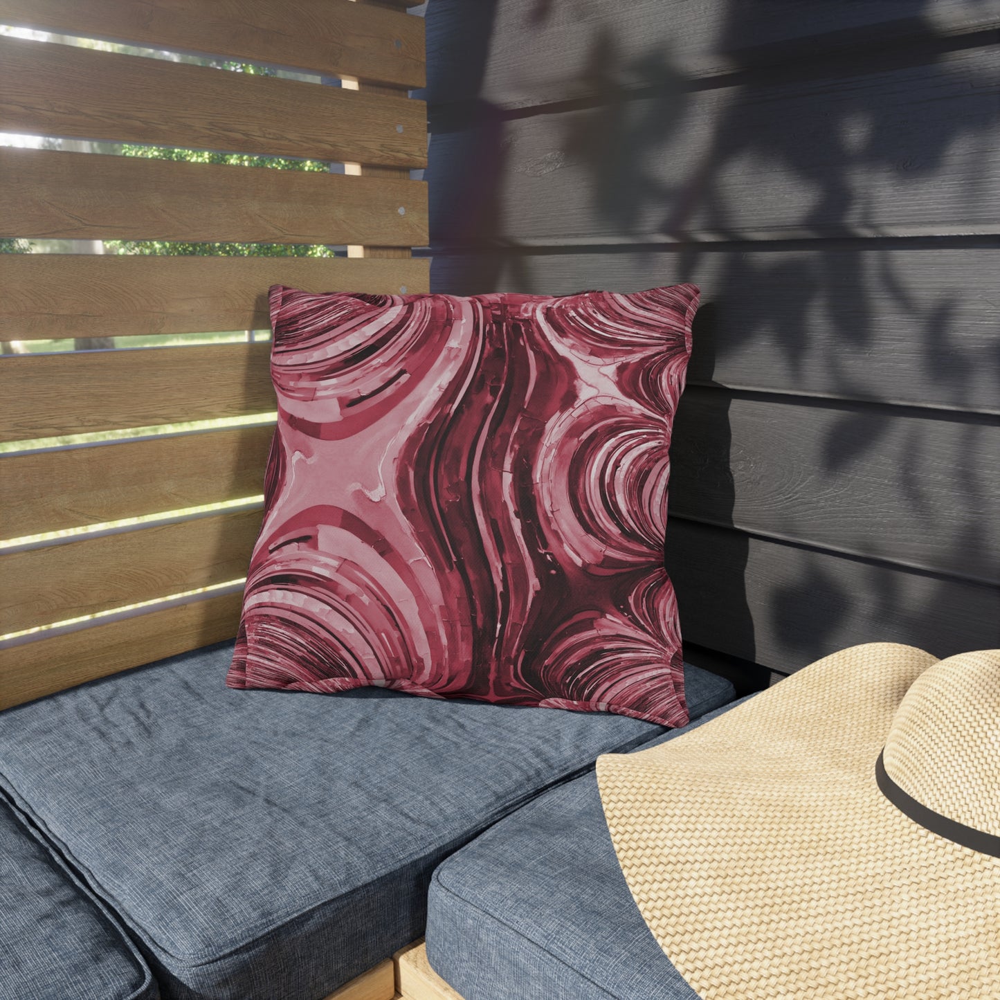 Uzi Spiral Ruby Outdoor Pillow, 16" x 16"