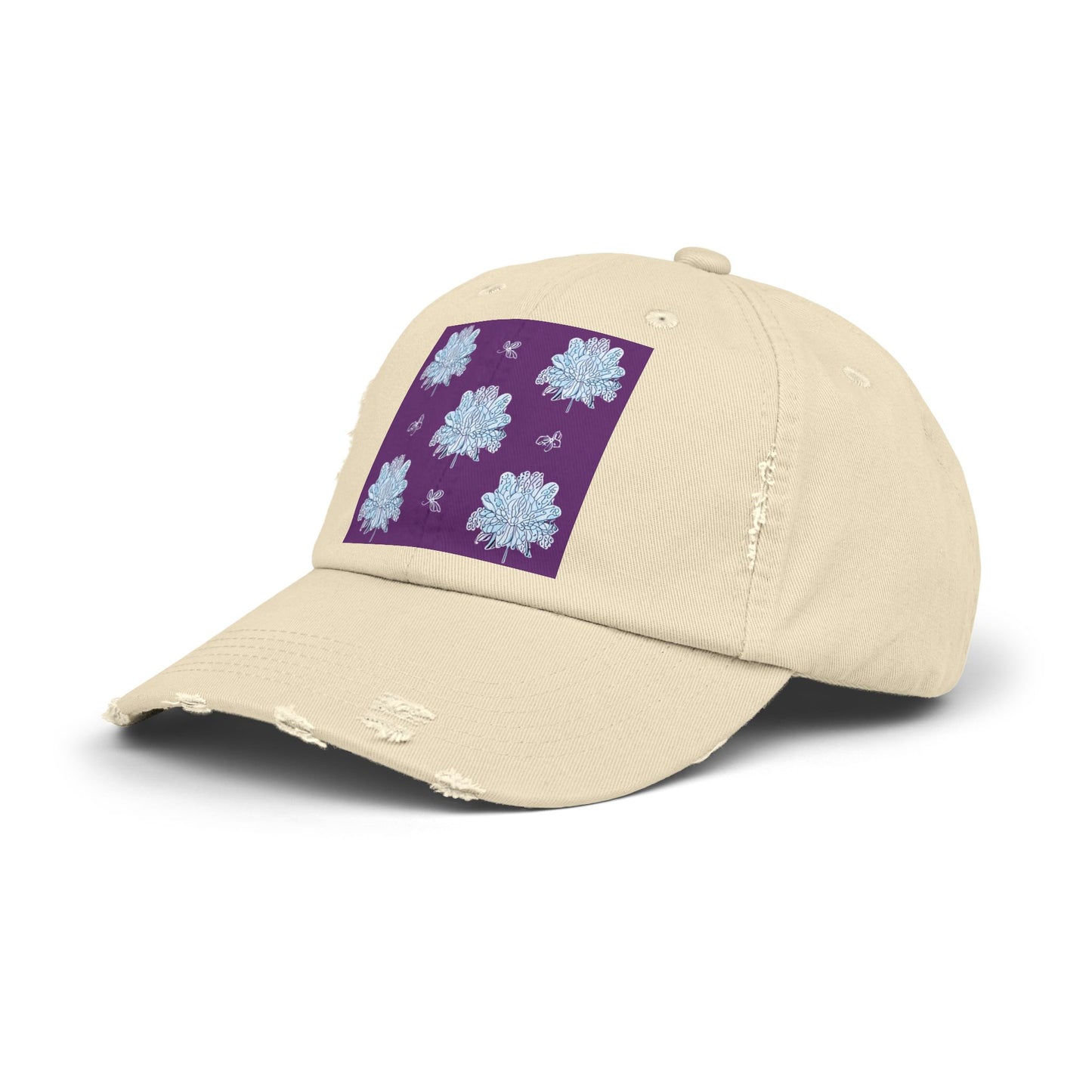 Blue Floral Butterflies Unisex Distressed Cap
