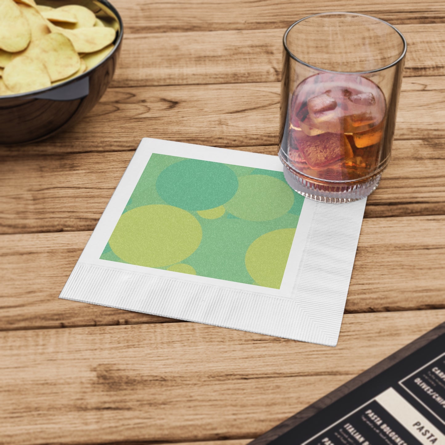 Pastel Green Patches White Coined Napkins, 6.5" x 6.5"