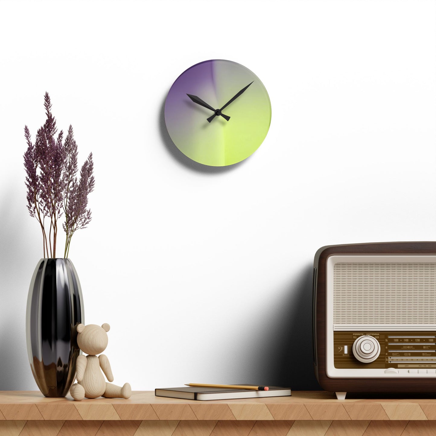 Purple Golden Fade Acrylic Round Wall Clock, 8" x 8"