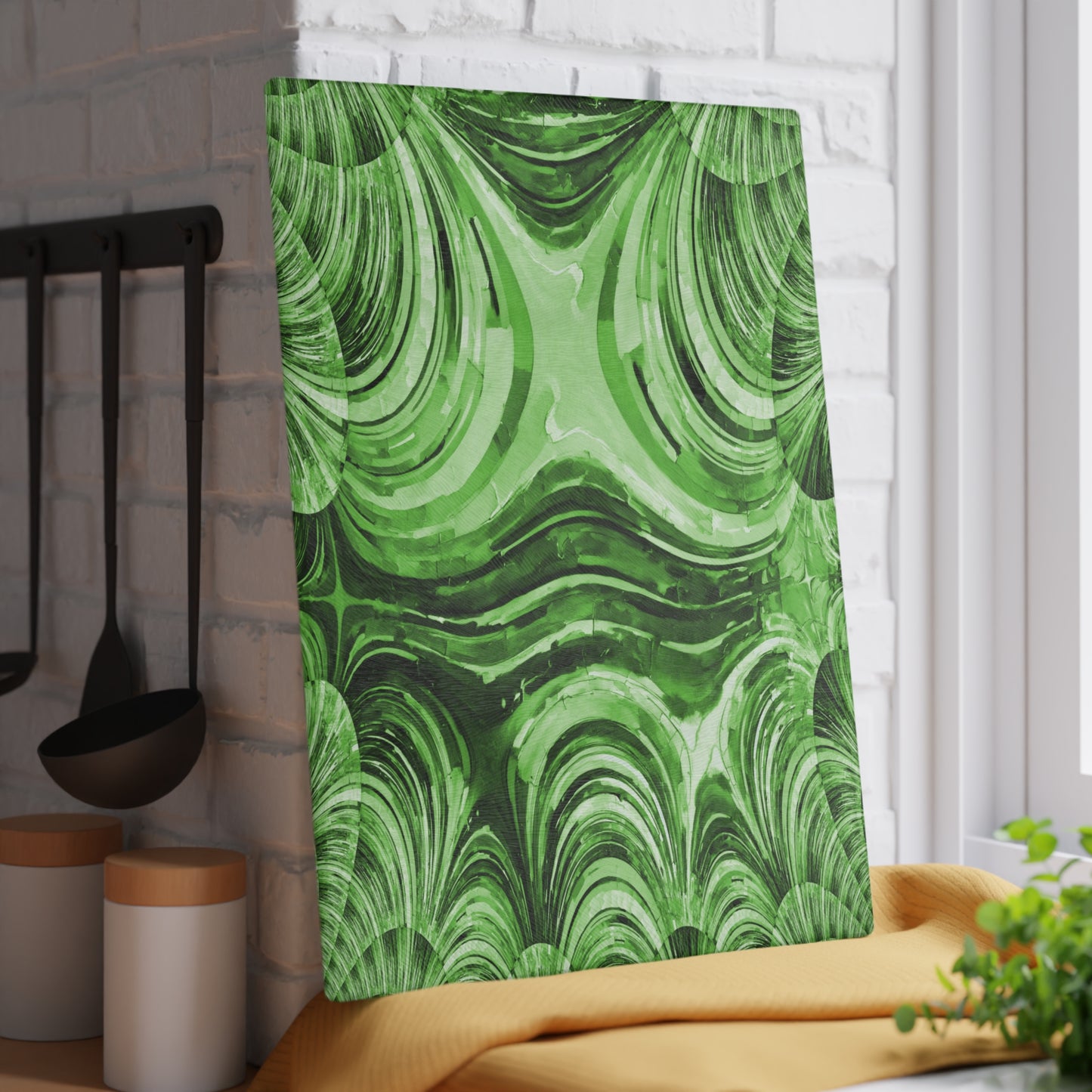 Uzi Spiral Mint Pastel 11" x 15" Glass Cutting Board
