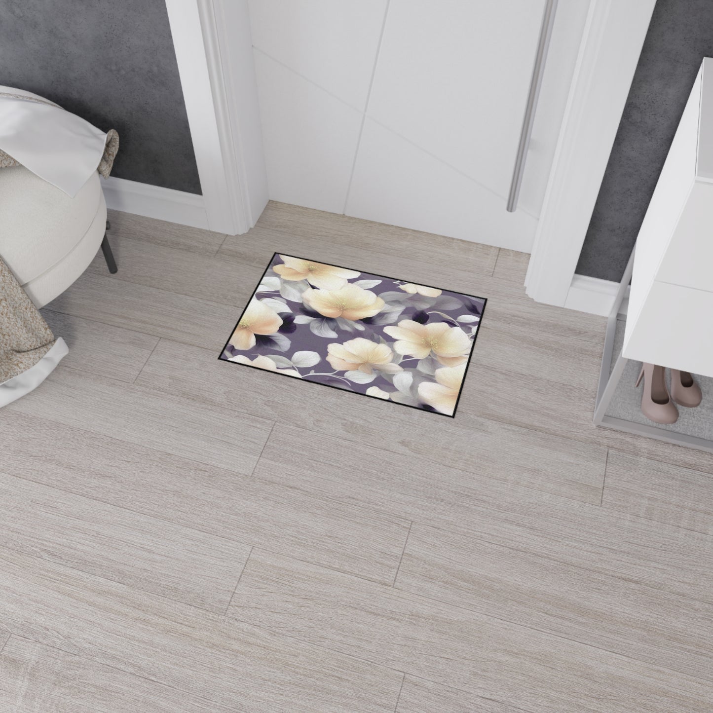 White Blush Floral Bunch Heavy Duty Floor Mat, 18" x 27"