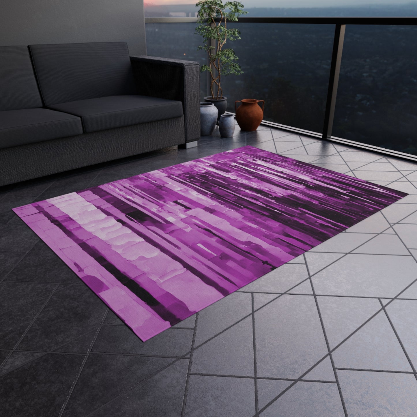 Striped Powder Lavender Outdoor Rug, 60" x 84"