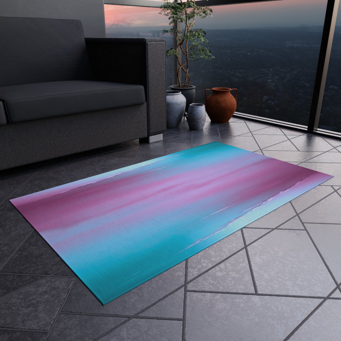 Wine Sea Blue Fog Outdoor Rug, 36" x 60"