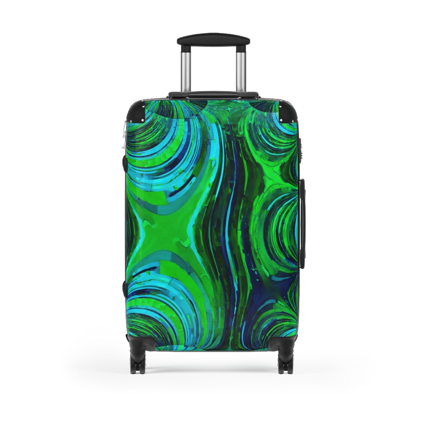Uzi Spiral Blue Green Medium Suitcase with built in lock, 4 double-wheels, telescopic handle, and ABS back hard-shell
