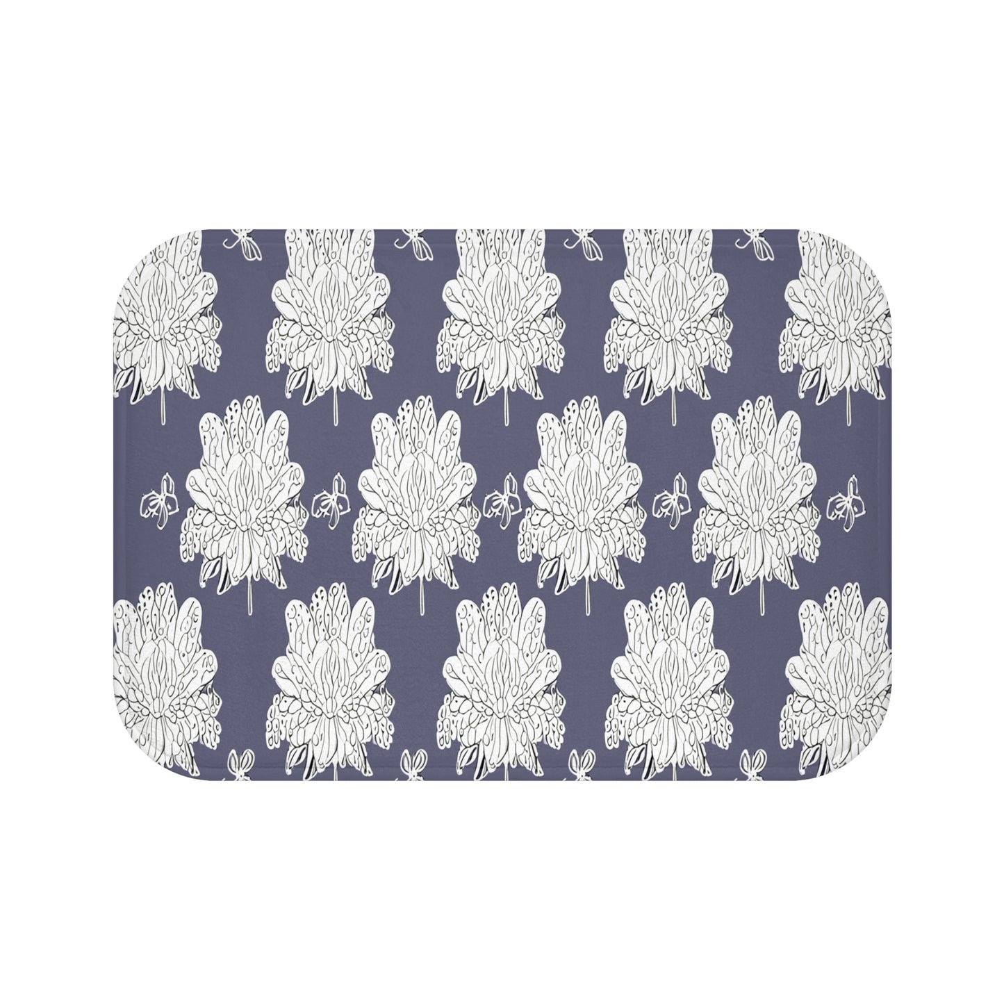 White Floral Butterflies 24" x 17" Bath Mat