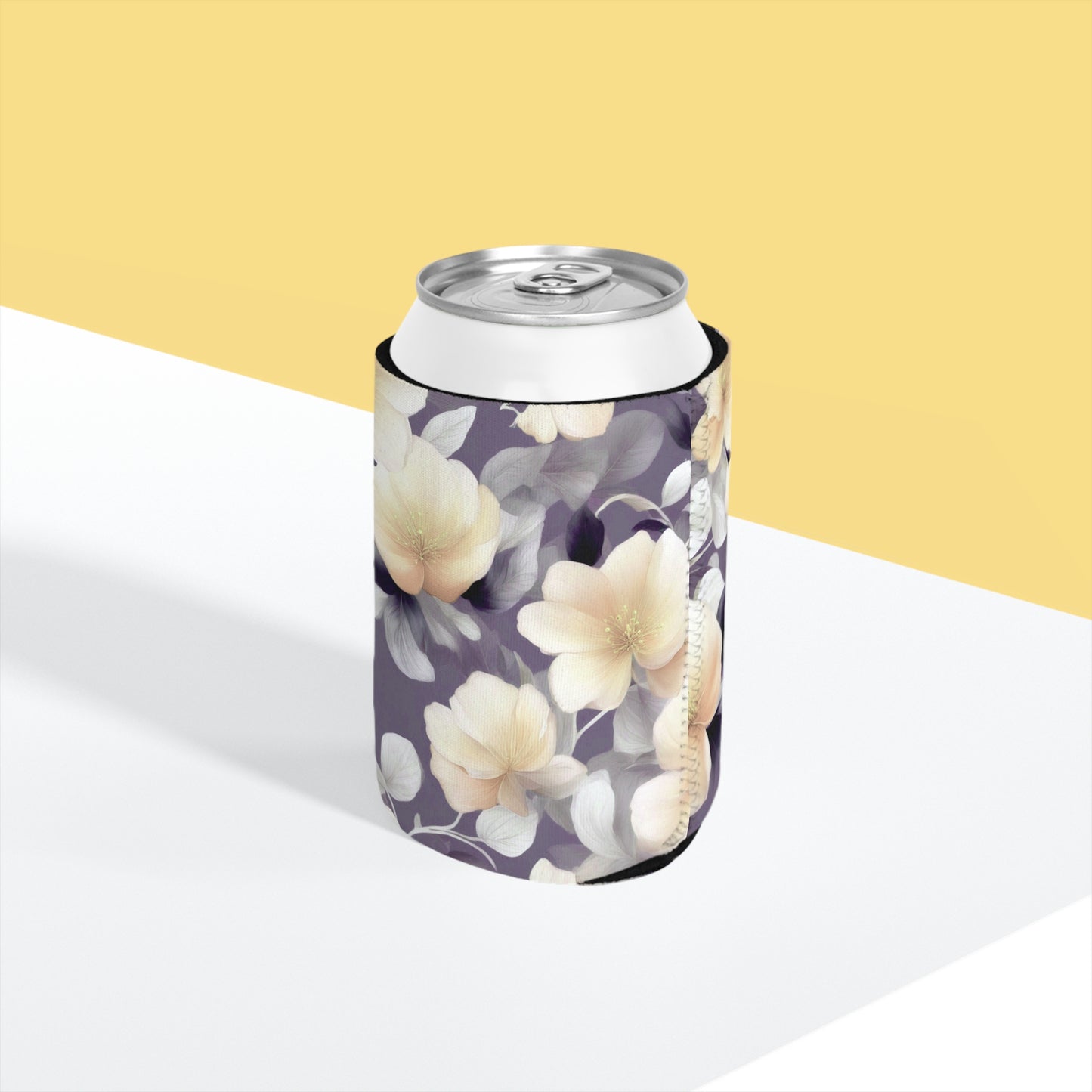 White Blush Floral Bunch 12 oz Can Cooler Sleeve