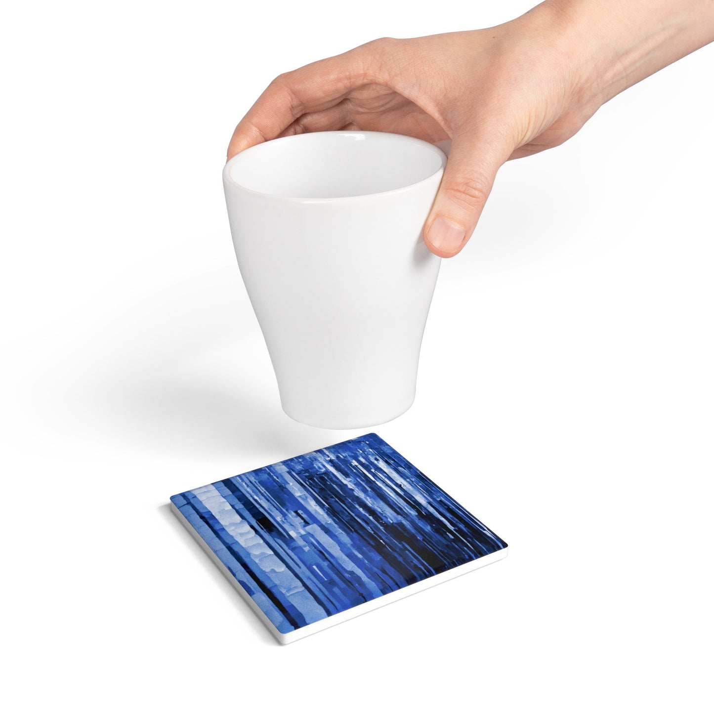 Striped Deep Blue 4" x 4" Square Ceramic Coaster