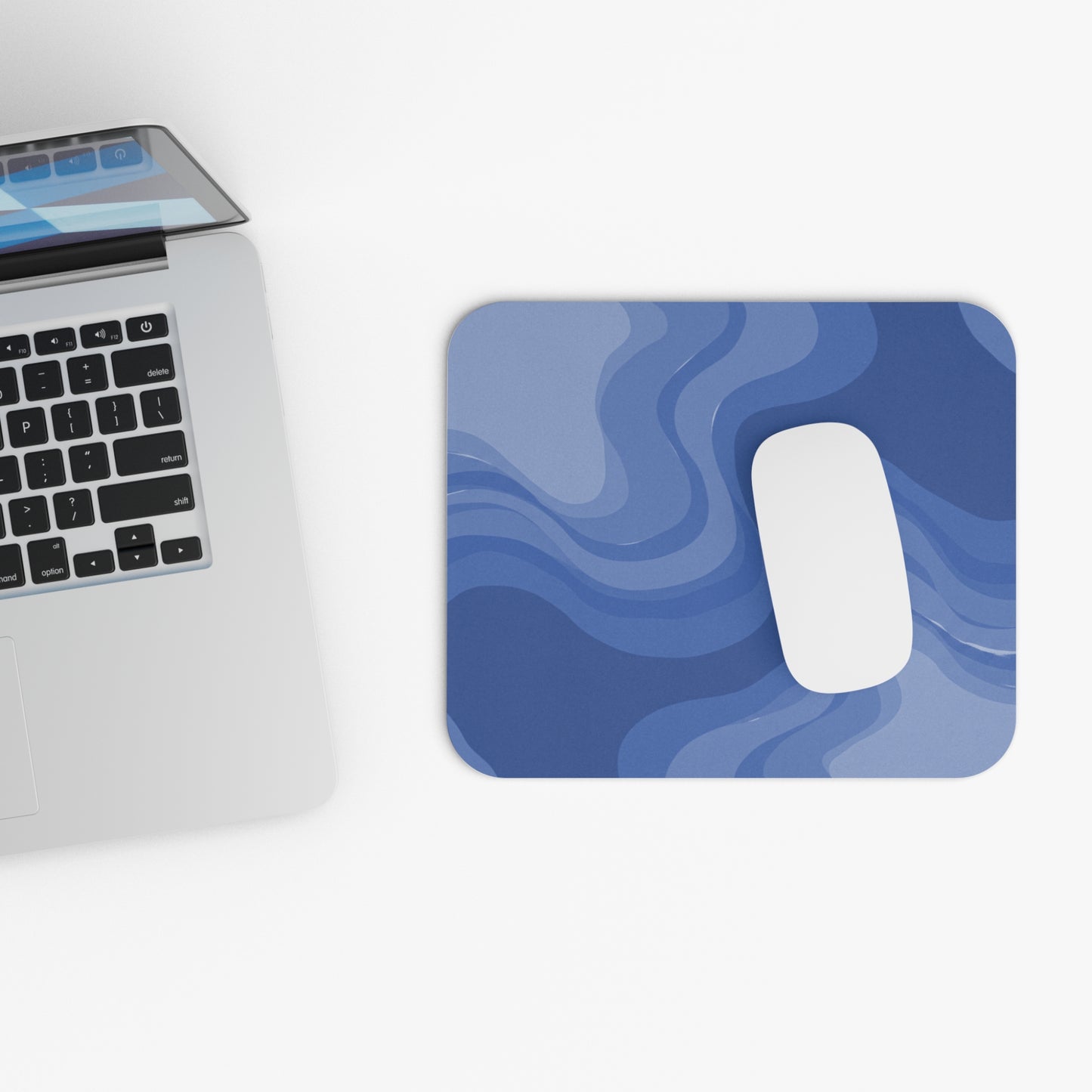 Deep Blue Wavey Mouse Pad, 9" x 8" Rectangle