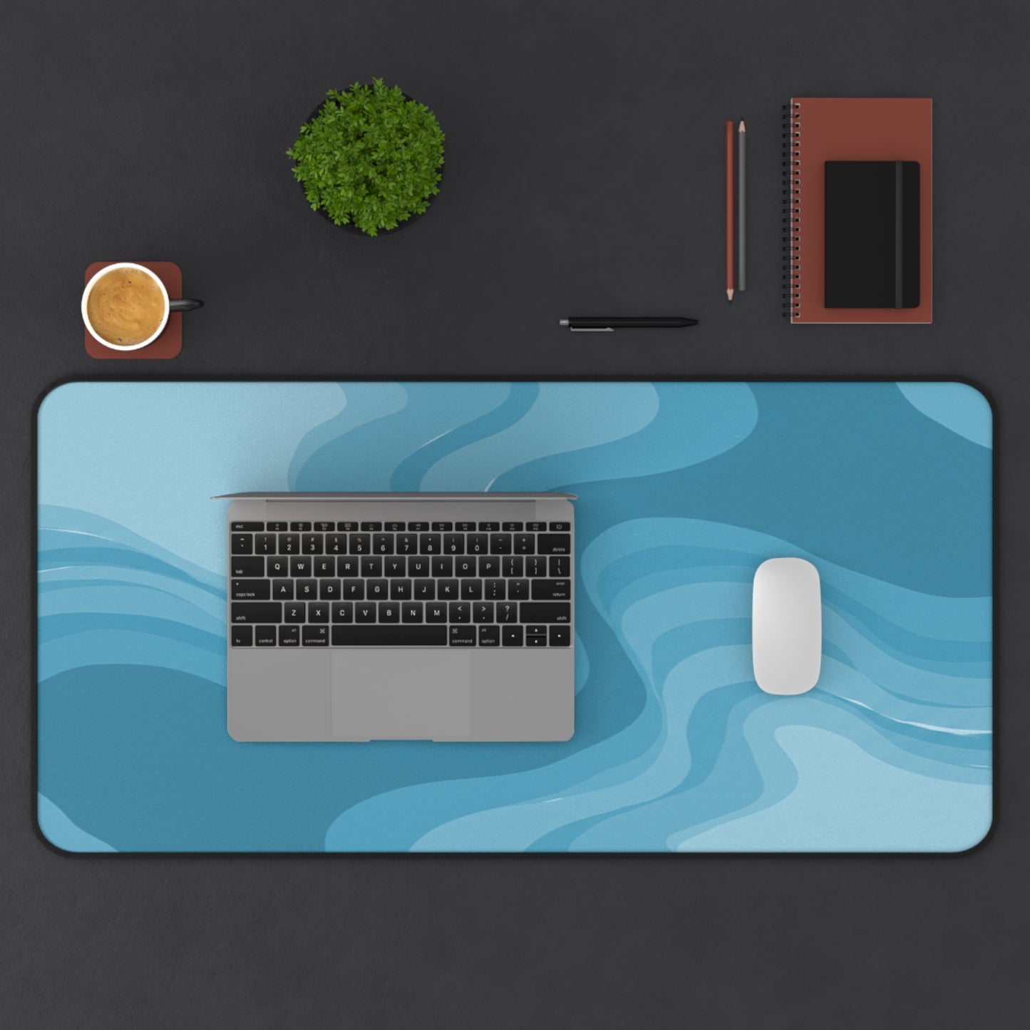 Sky Blue Wavey 16" x 32" Desk Mat