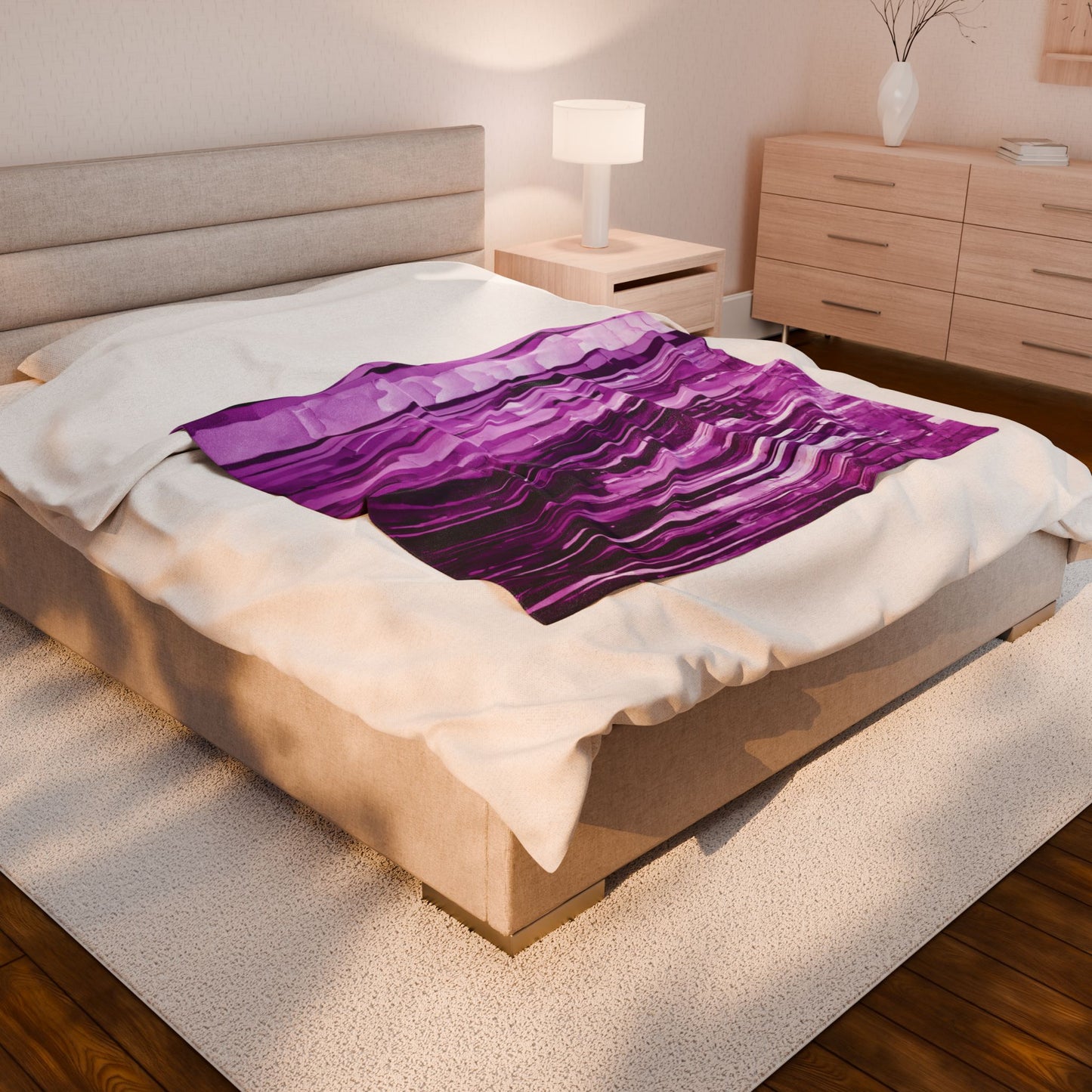 Striped Powder Lavender Velveteen Plush Blanket, 50" x 60"