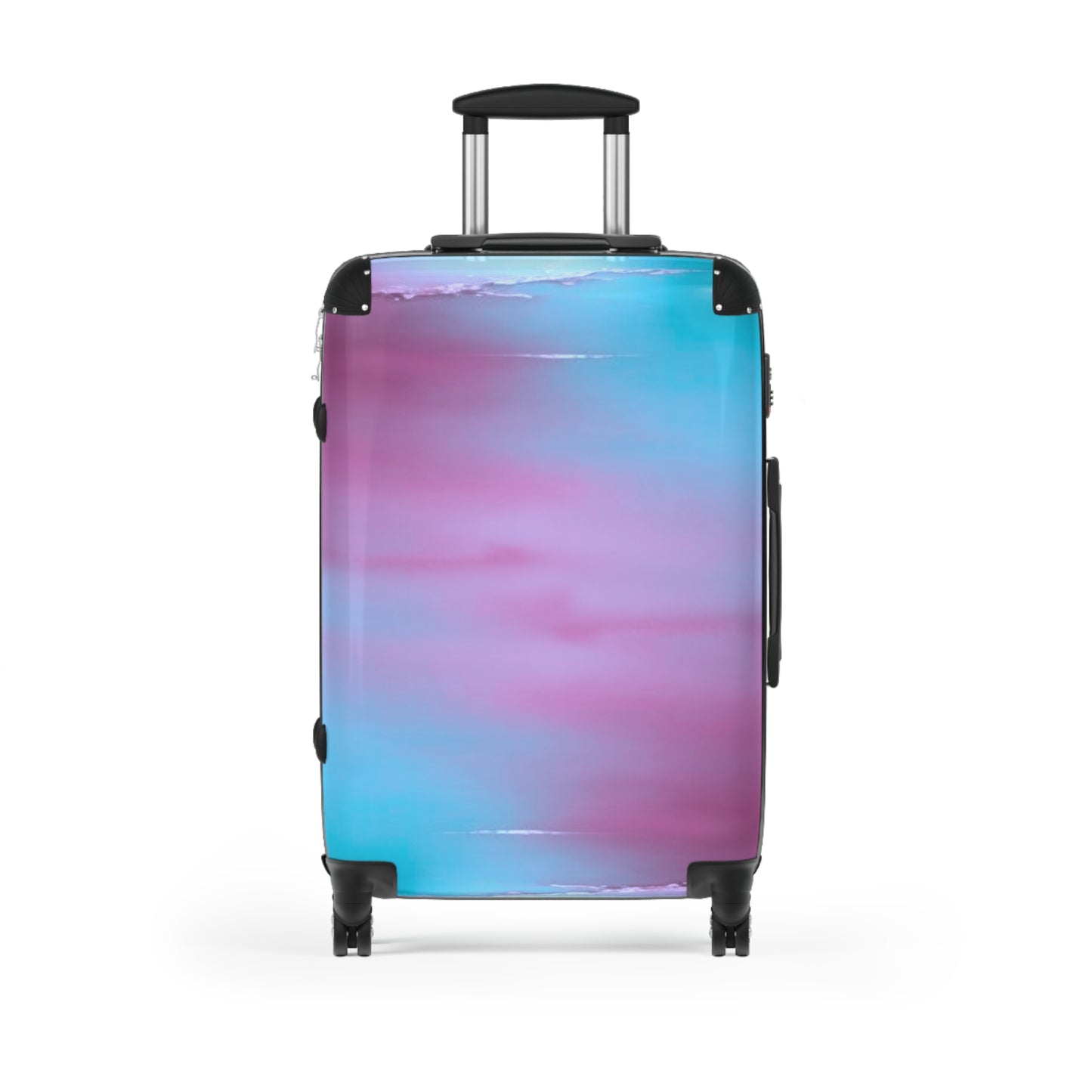 Wine Sea Blue Fog Medium Suitcase with built in lock, 4 double-wheels, telescopic handle, and ABS back hard-shell