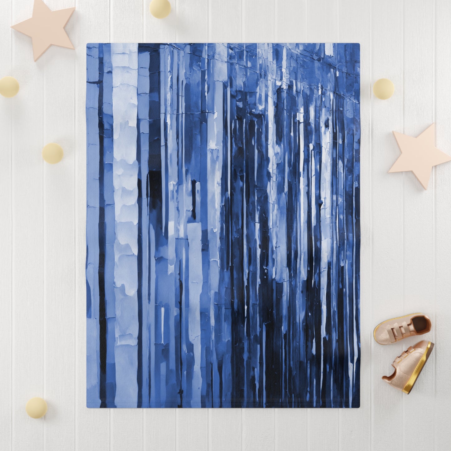 Striped Deep Blue Soft Fleece Baby Blanket, 30" x 40"