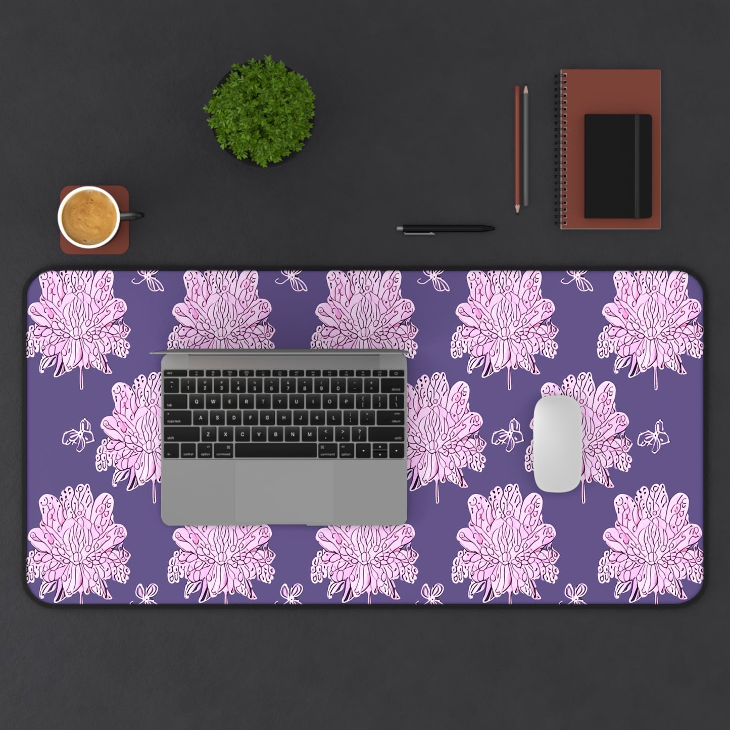 Magenta Floral Butterflies 16" x 32" Desk Mat