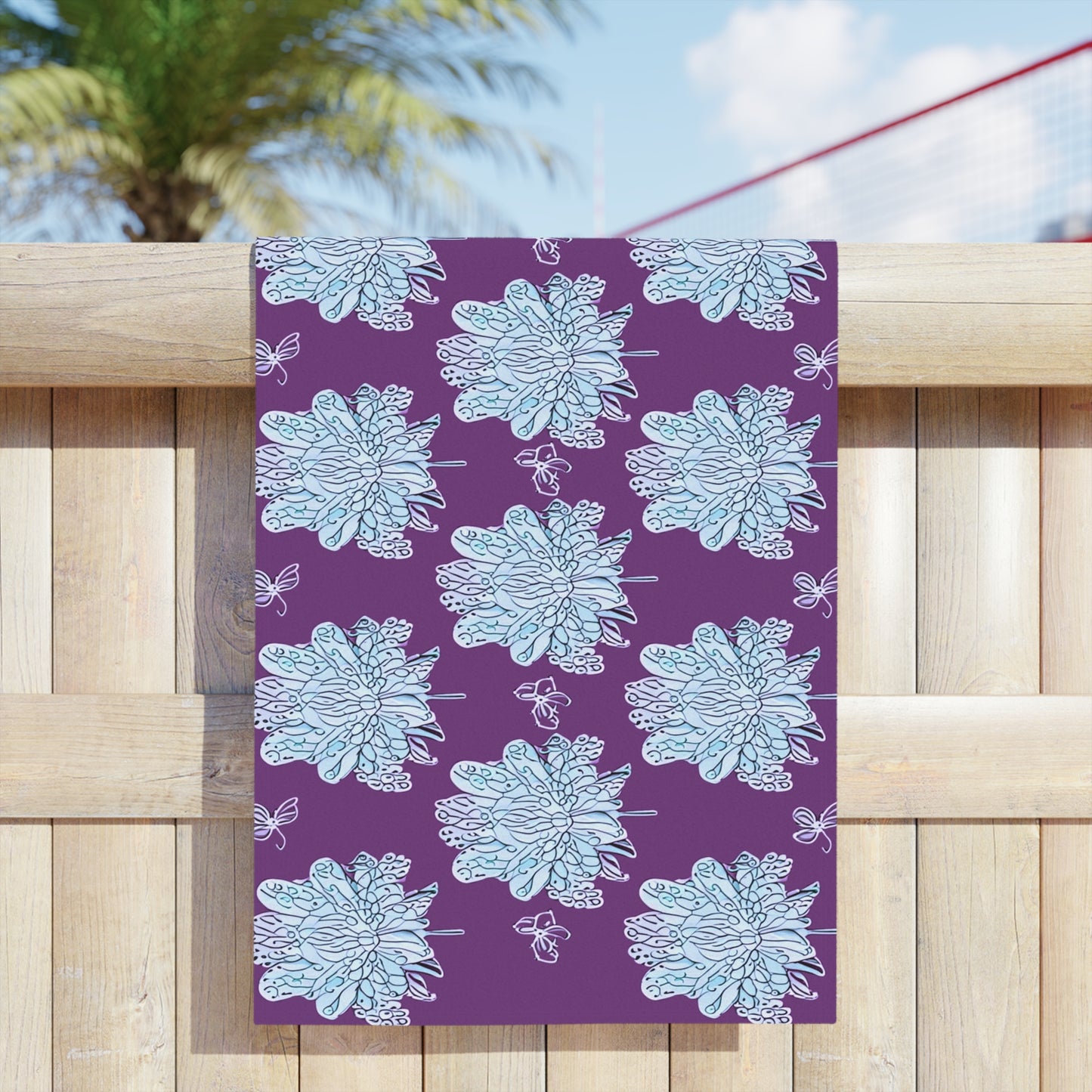 Blue Floral Butterflies Beach Towel, 24" x 44"